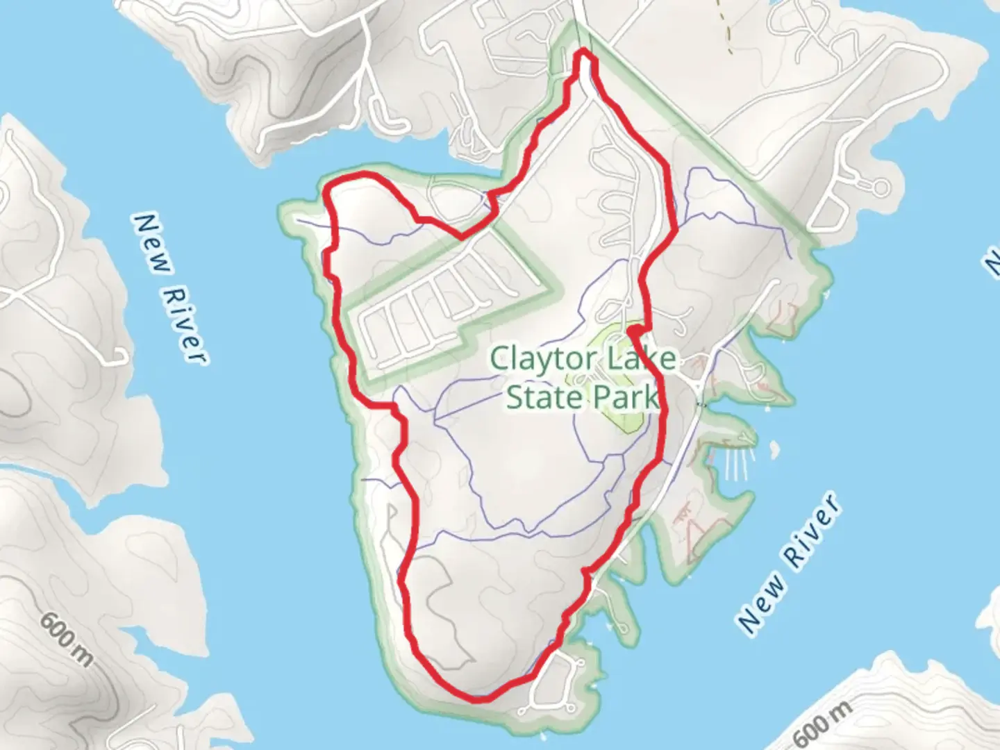 An image depicting the trail Hidden Valley and Claytor Lake Loop and its surrounding area.