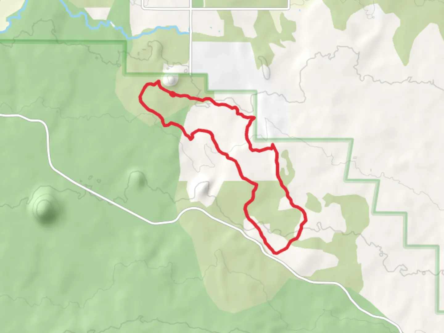 An image depicting the trail Swamp Wells, Coyote Loop and Arnold Ice Cave Loop Trail and its surrounding area.