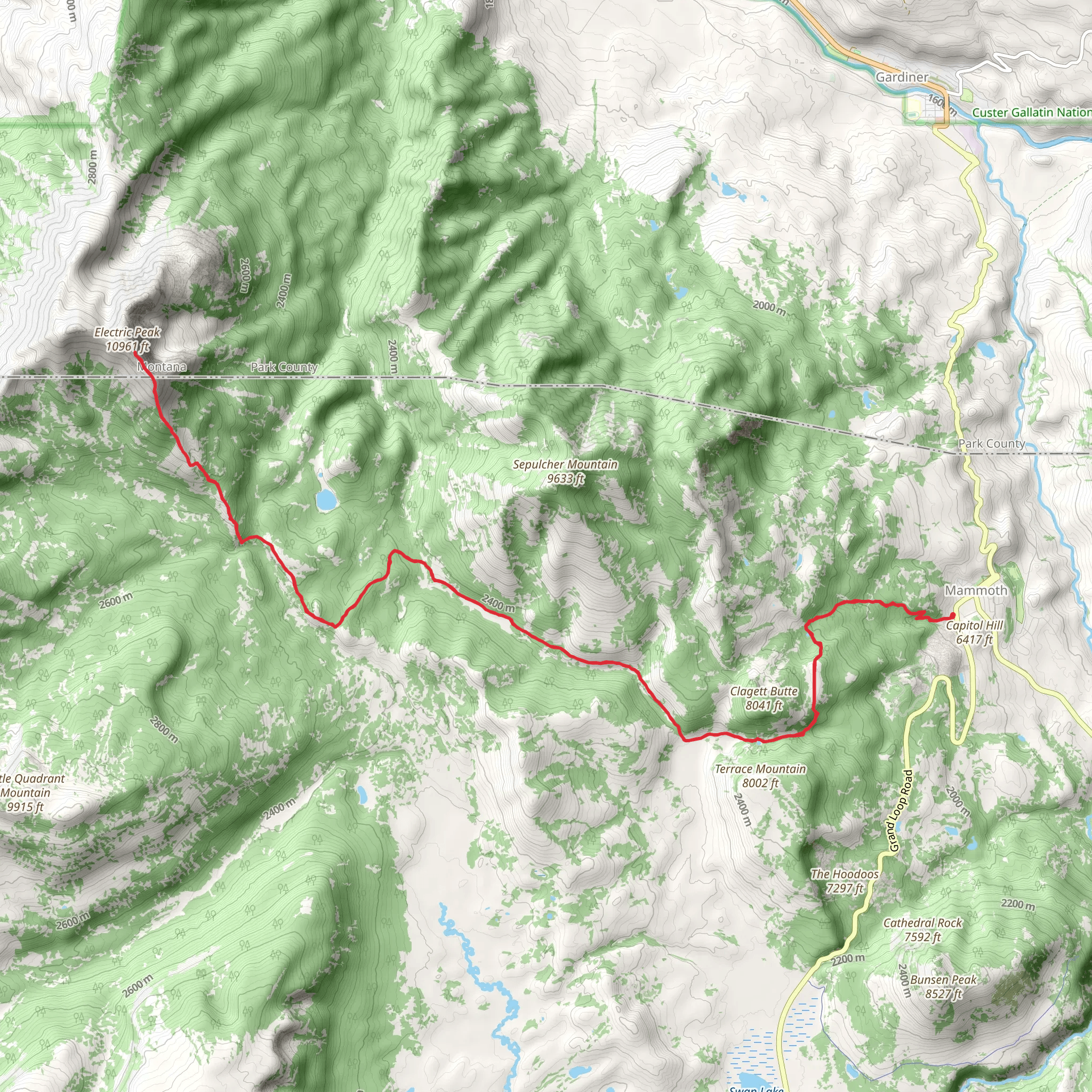 Electric Peak via Sepulcher Mountain Trail mobile static map