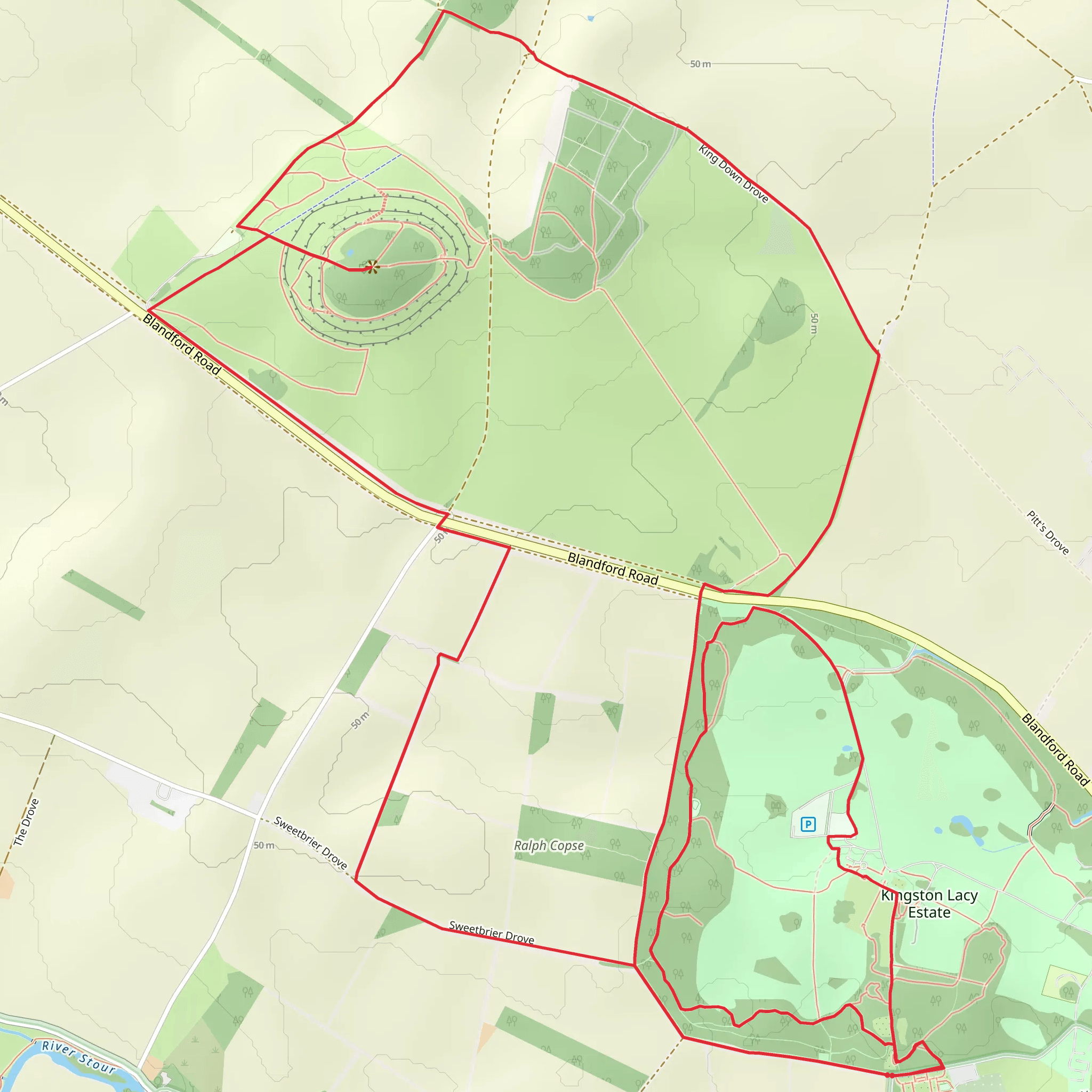 Japanese Garden, Badbury Rings and Kingston Lacy Park Loop mobile static map