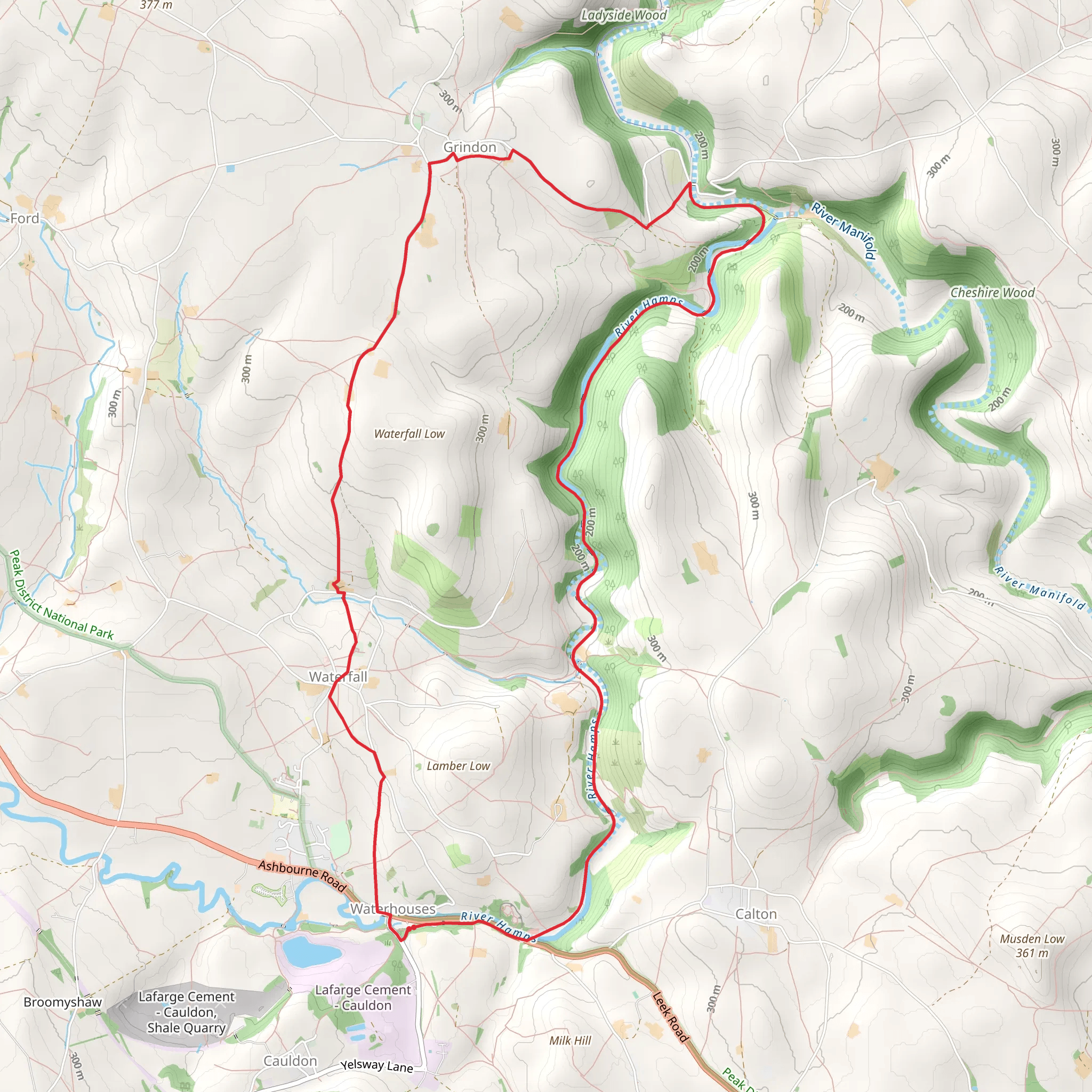 Grindon and the Manifold Way from Waterhouses mobile static map