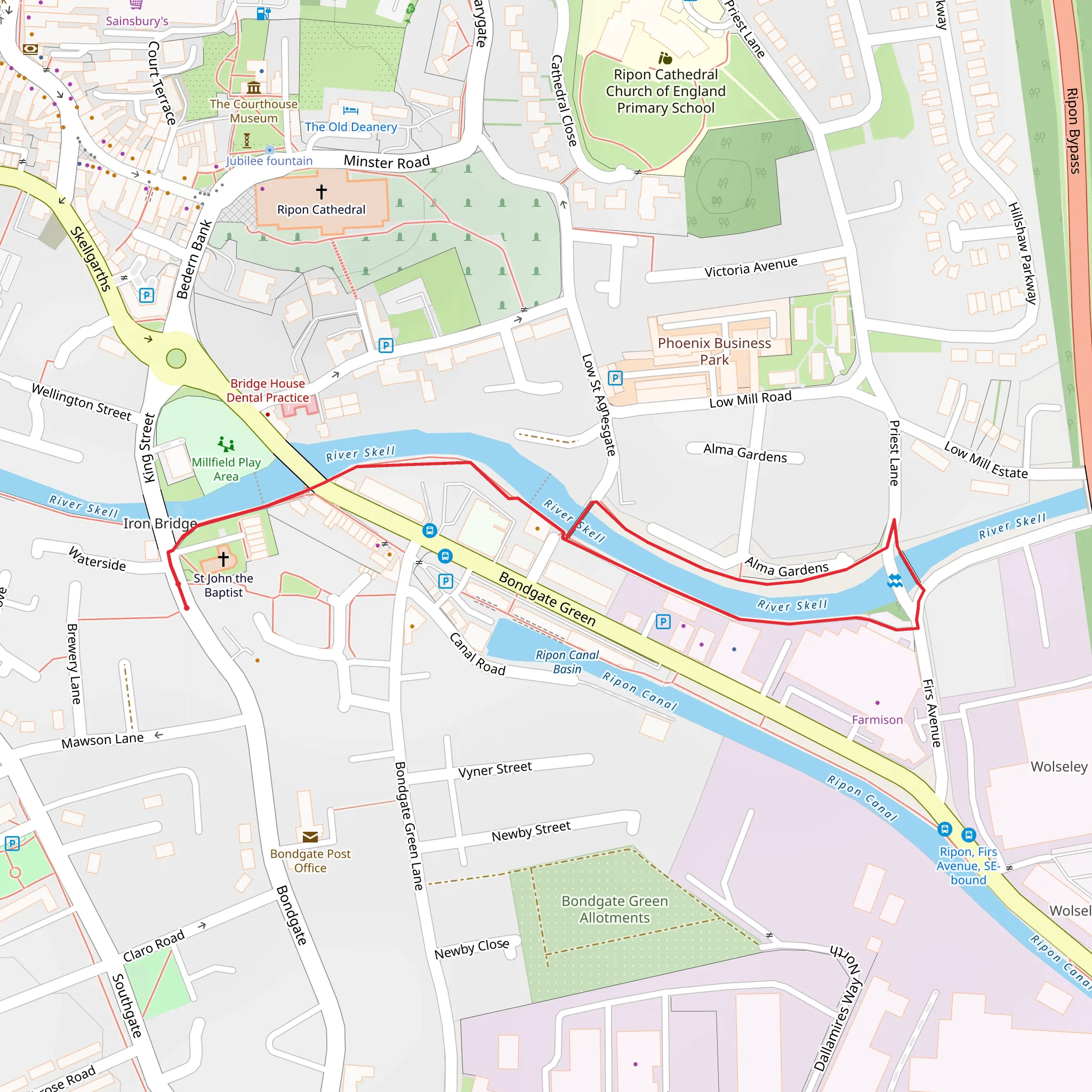 River Skell and River Skell Ford Loop - Bondgate Bridge mobile static map