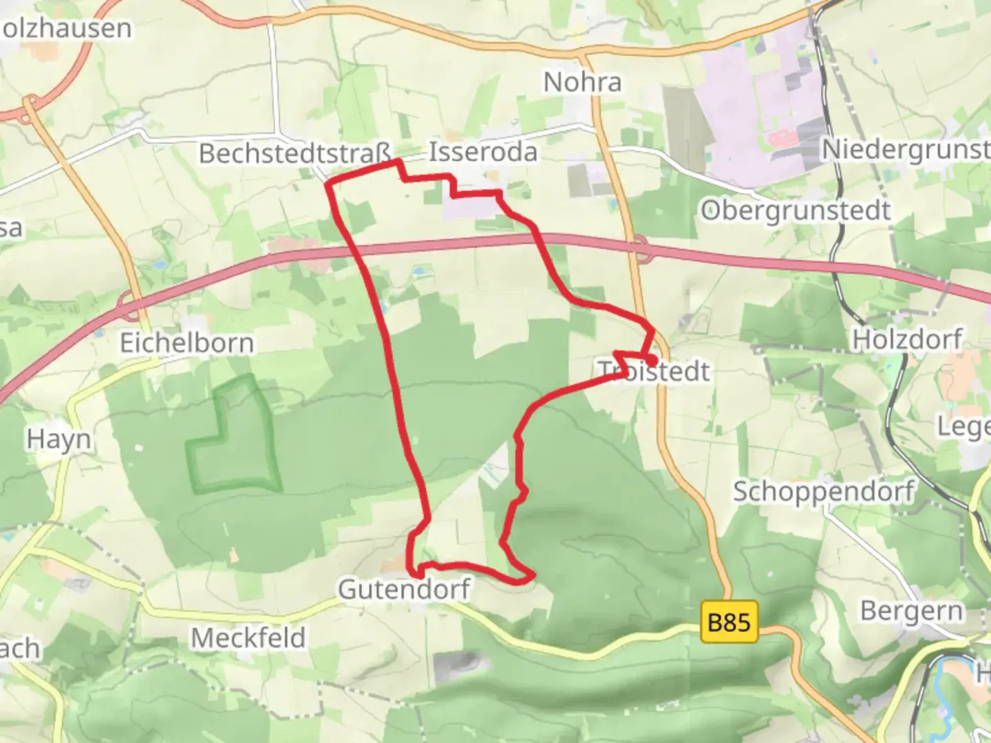 An image depicting the trail Troistedt Loop and its surrounding area.
