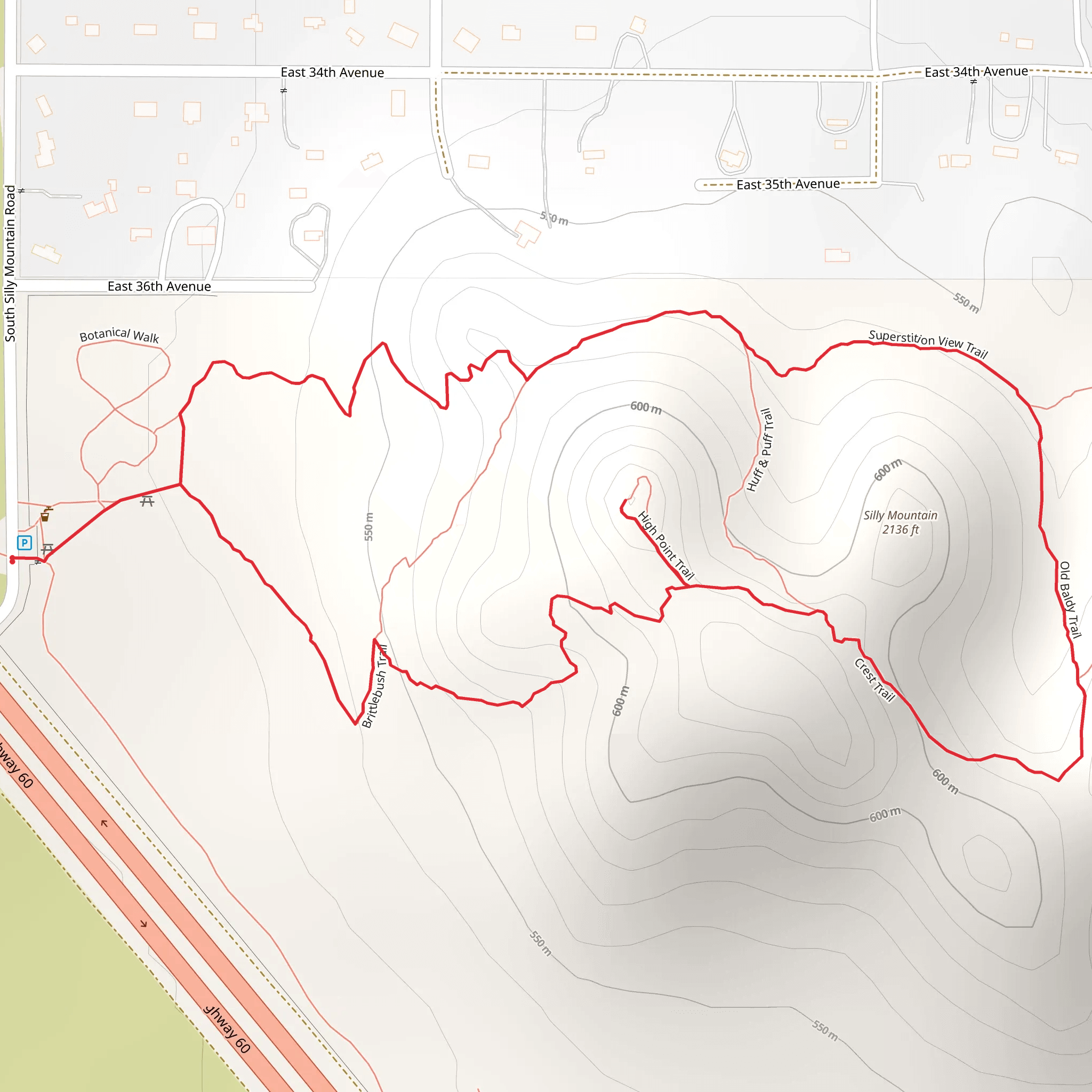 Brittlebush Trail, Old Baldy Trail and Palo Verde Trail Loop mobile static map