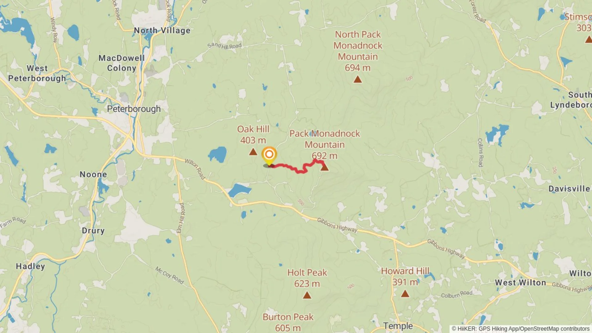 An image depicting the trail Pack Monadnock Mountain via Raymond Trail and its surrounding area.