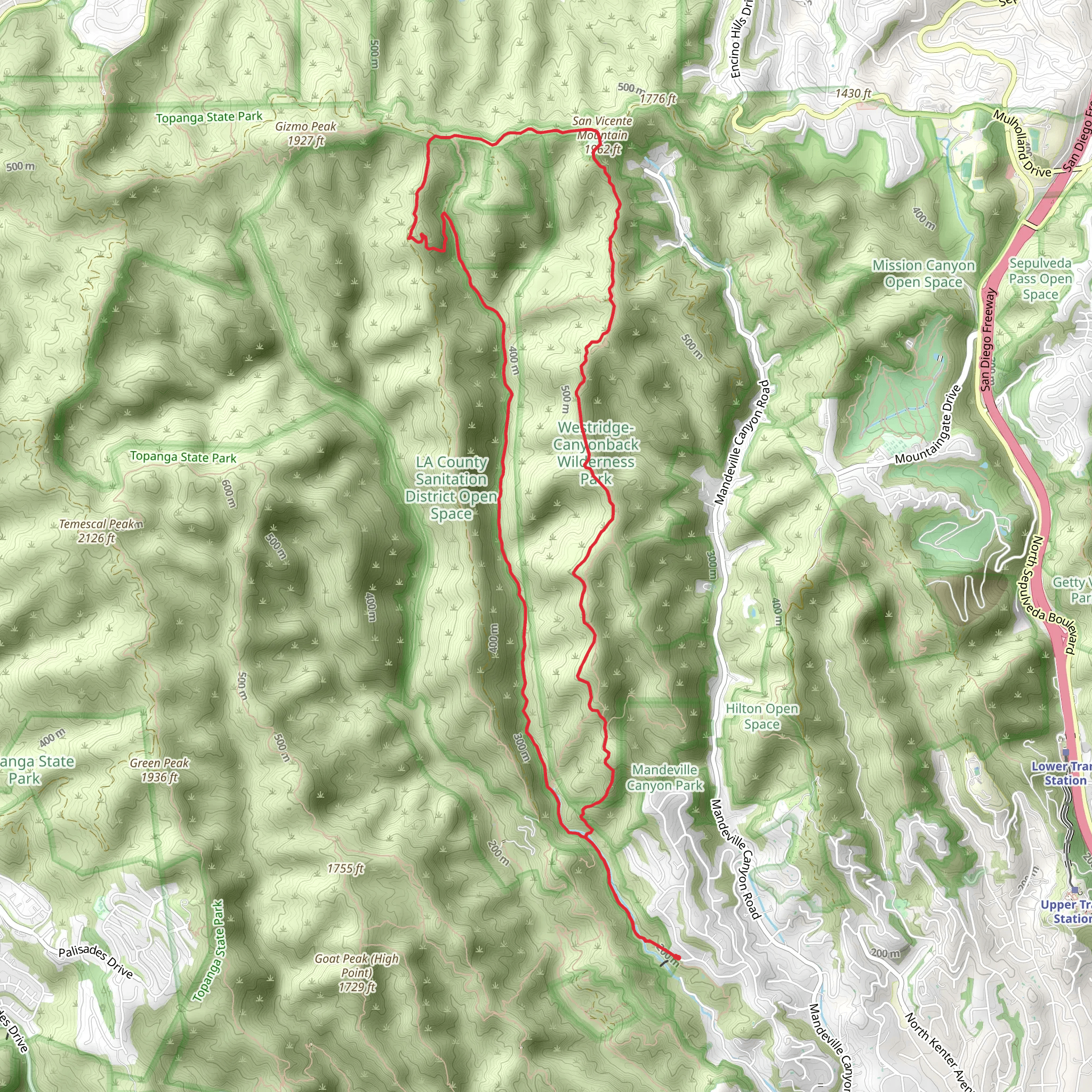 First Crack, Mulholland Drive and Sullivan Canyon Loop Trail mobile static map