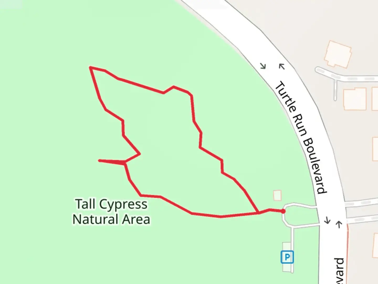 An image depicting the trail Tall Cypress Natural Area Loop and its surrounding area.