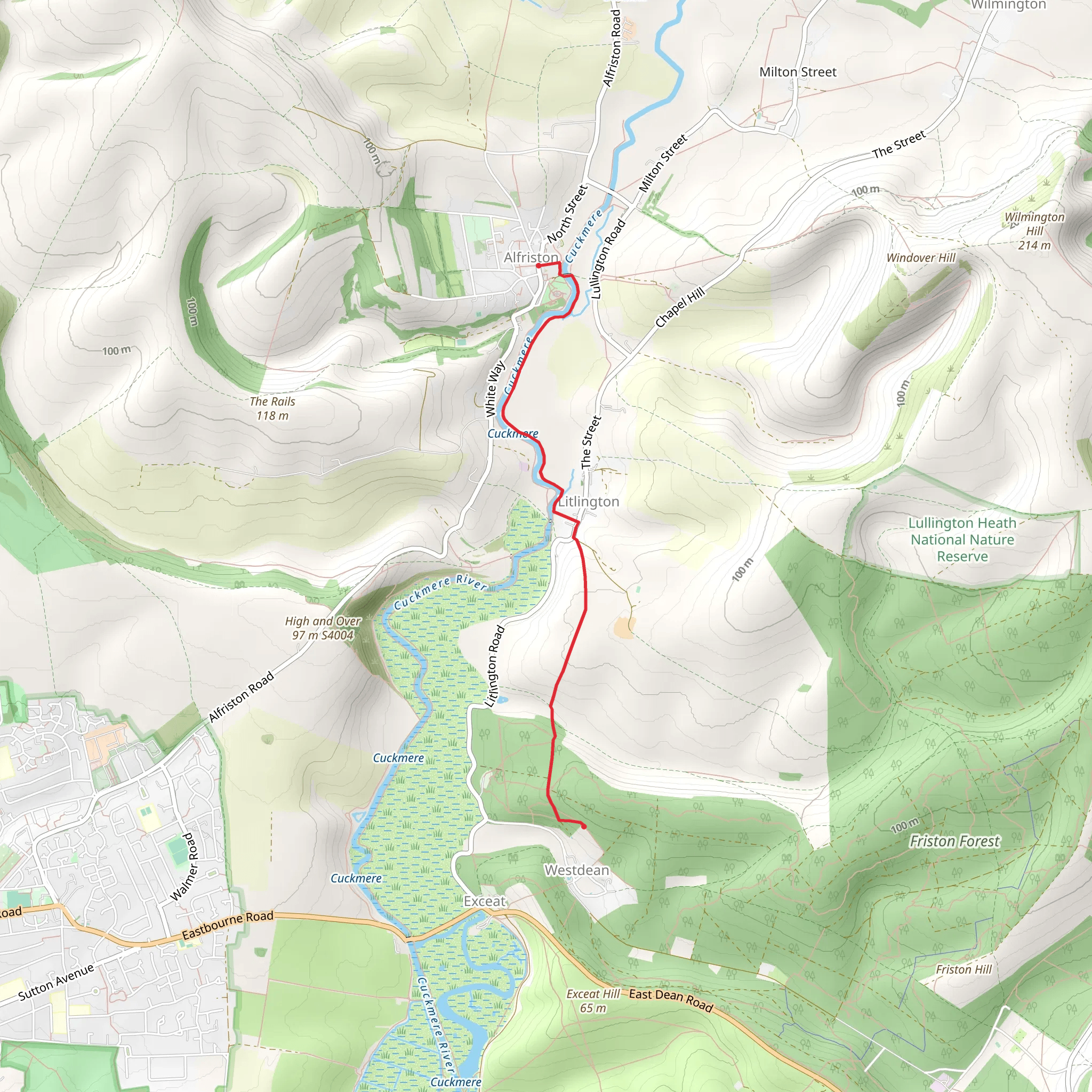 Alfriston to Seven Sisters Visitor Centre mobile static map