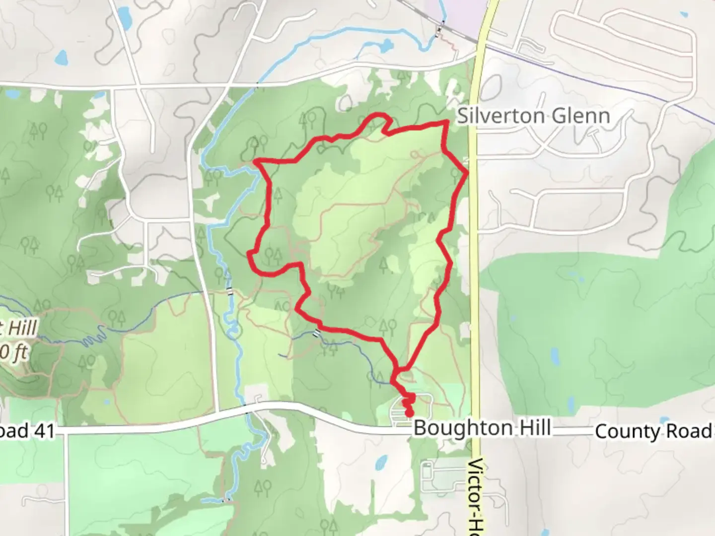 An image depicting the trail Seneca Trail Loop from County Road 41 and its surrounding area.