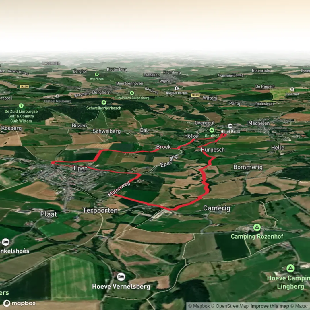 An image depicting the trail Gulpen Wittem and Epen Bronnenland Rood Loop and its surrounding area.