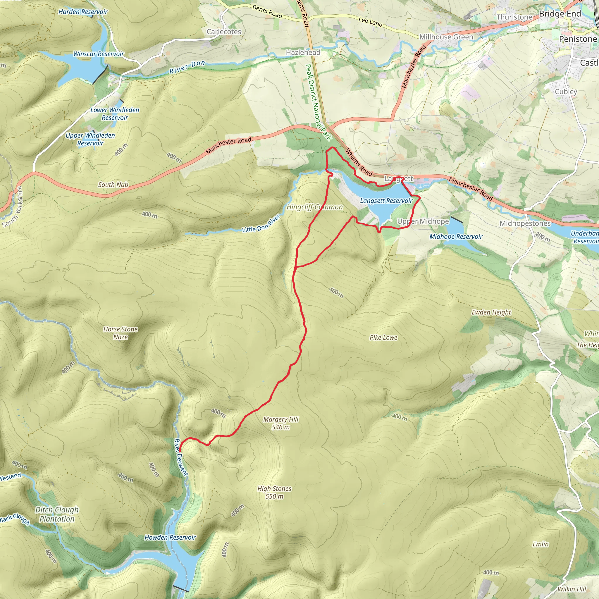 Langsett Reservoir to Howden Reservoir Loop Walk mobile static map