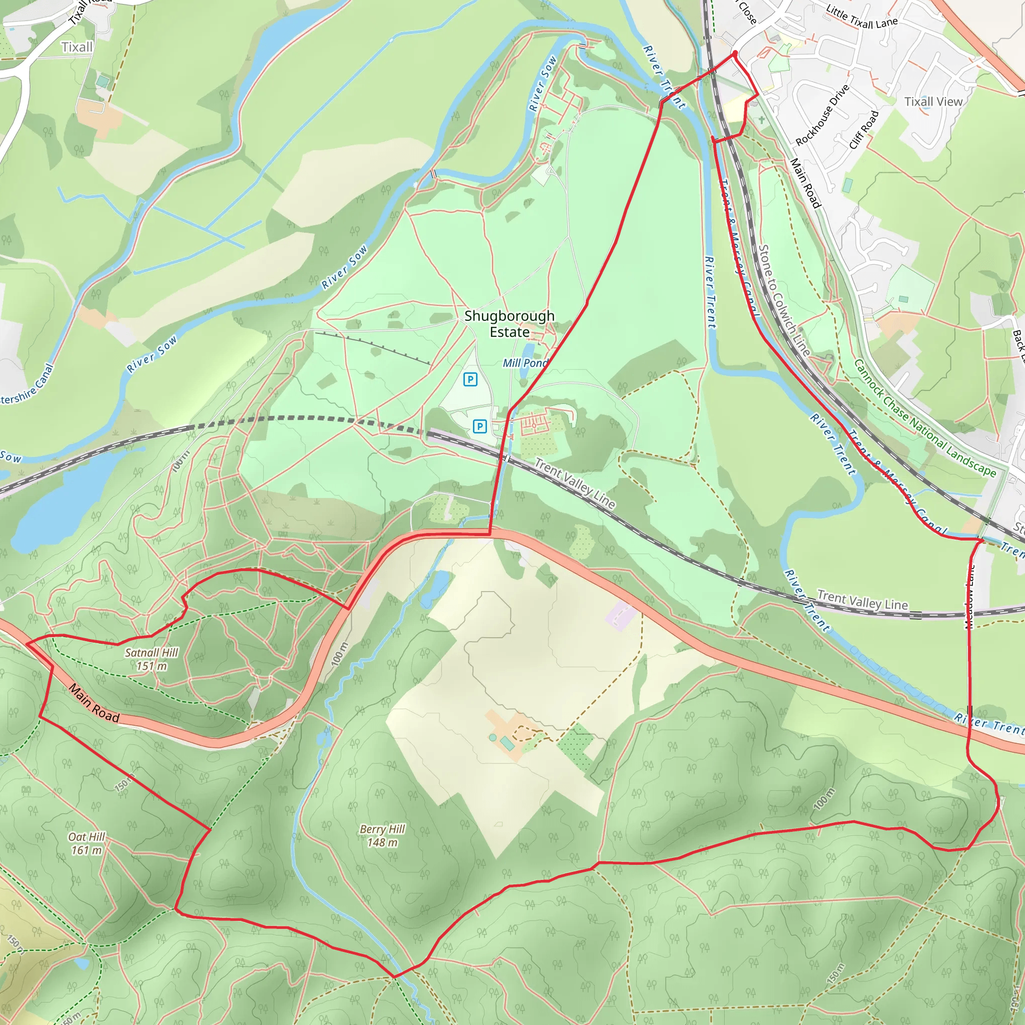 Great Haywood - Shugborough Hall - Cannock Chase and Little Haywood mobile static map