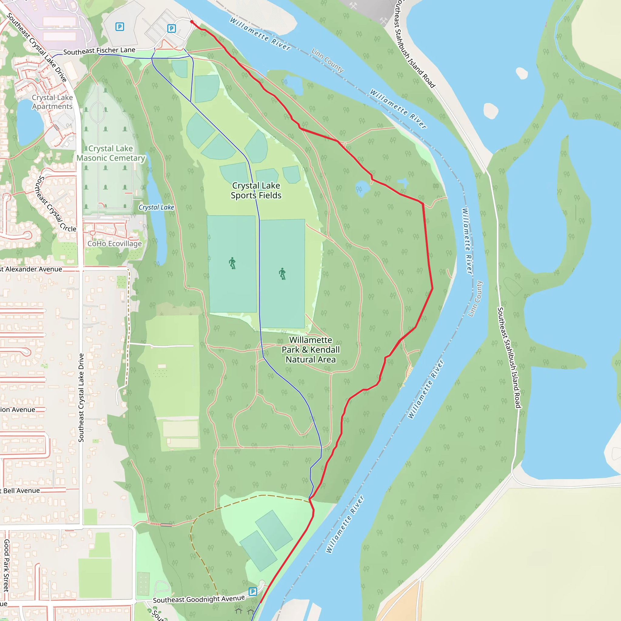 Willamette Park and Kendall Natural Area Shore Walk mobile static map
