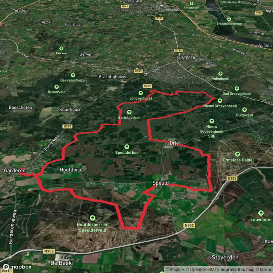 An image depicting the trail Sprielderbosch and putterbosch and Houtdorperveld Loop and its surrounding area.