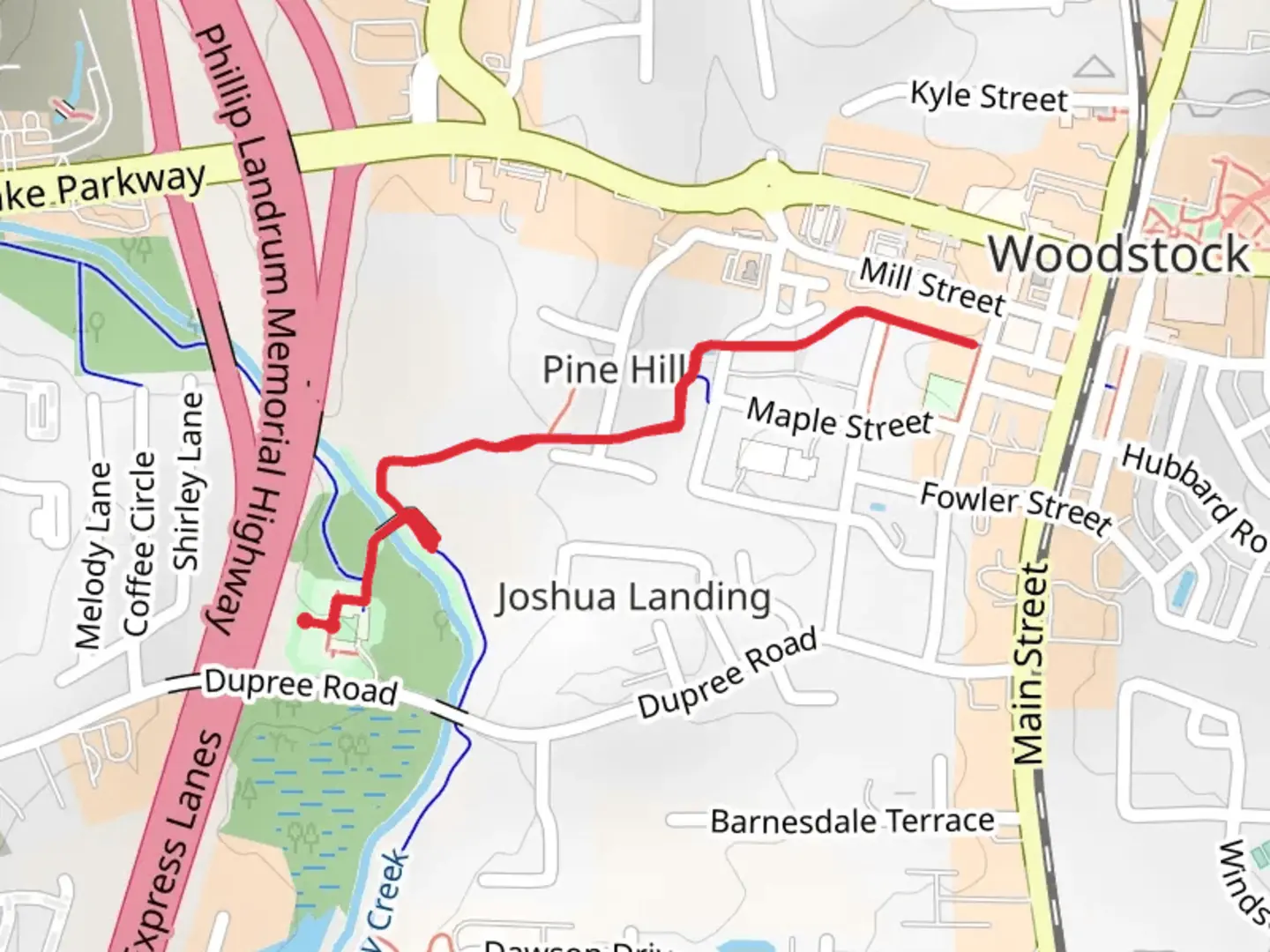 An image depicting the trail Noonday Creek Trail and its surrounding area.