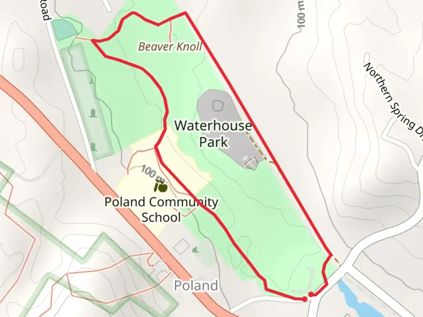 An image depicting the trail Poland Community Loop Trail and its surrounding area.
