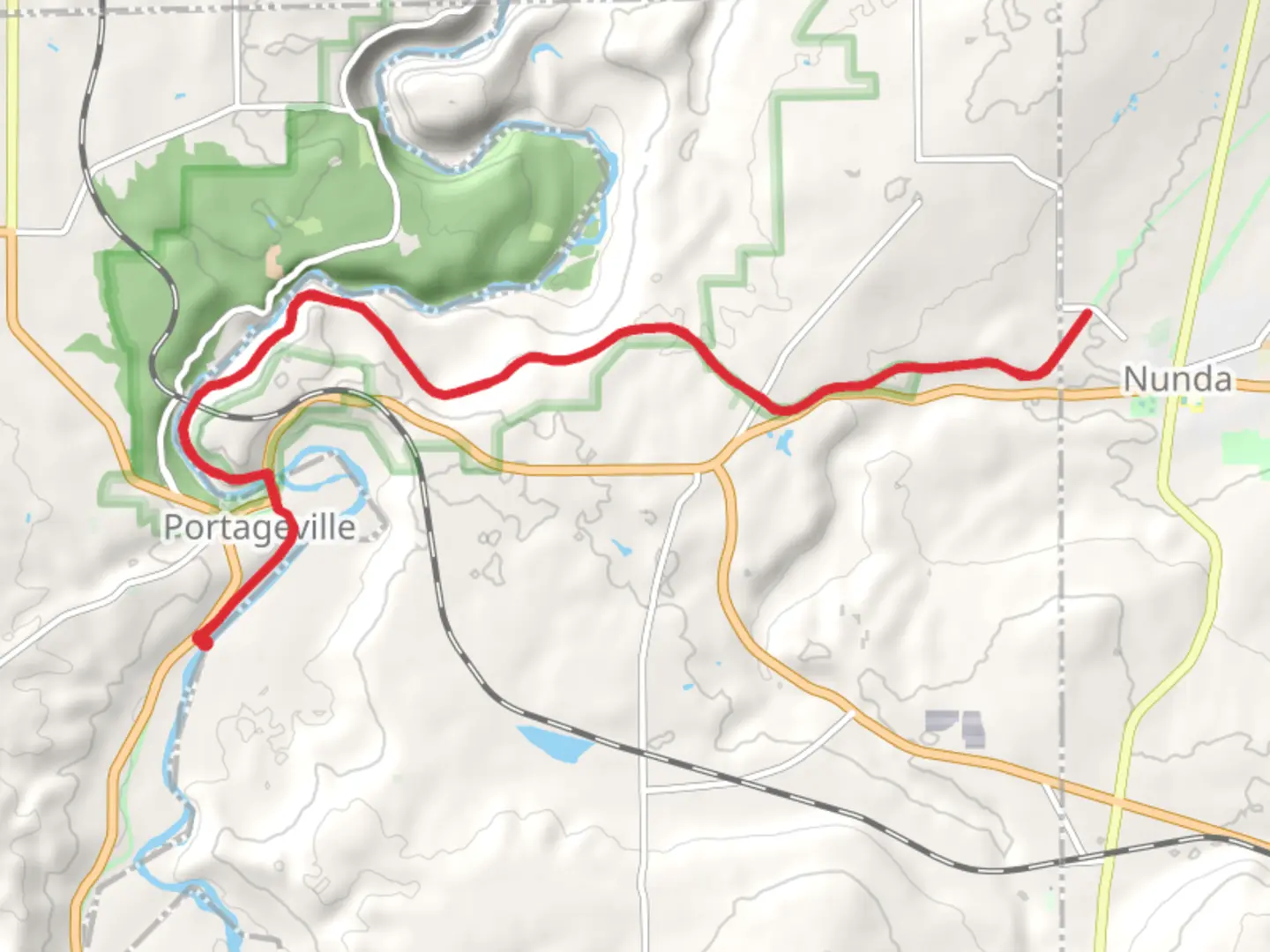 An image depicting the trail Genesee River and Upper Falls to Middle Falls and its surrounding area.