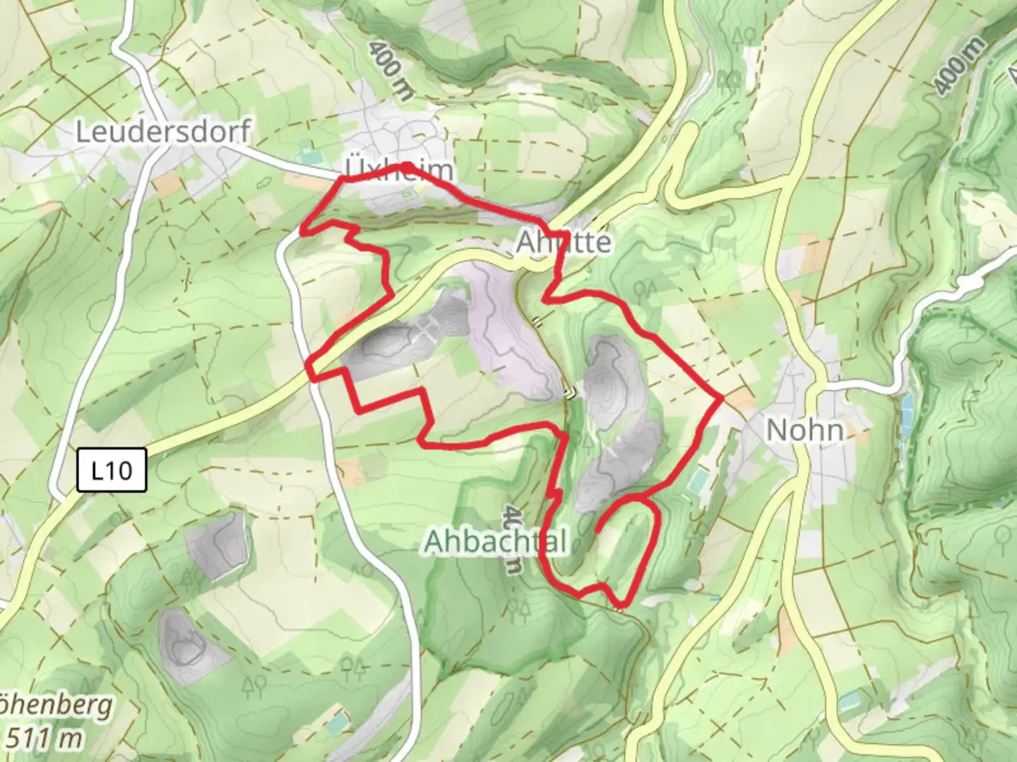 An image depicting the trail Ruine Dreimuhlen Loop via Uxheim and its surrounding area.