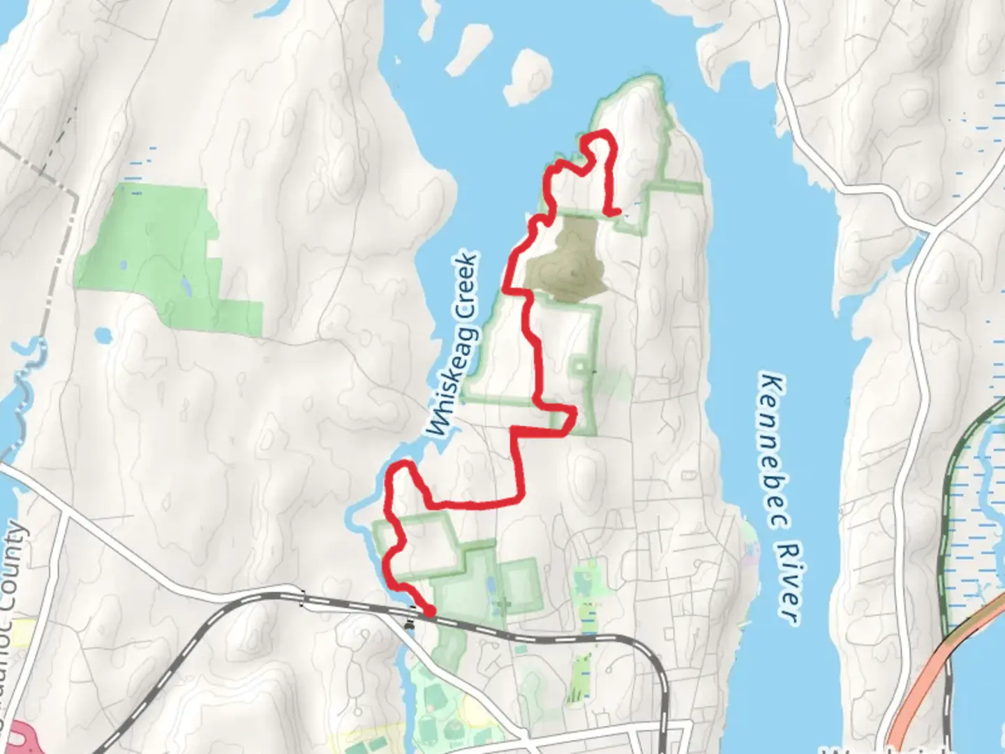 An image depicting the trail Whiskeag Trail and its surrounding area.
