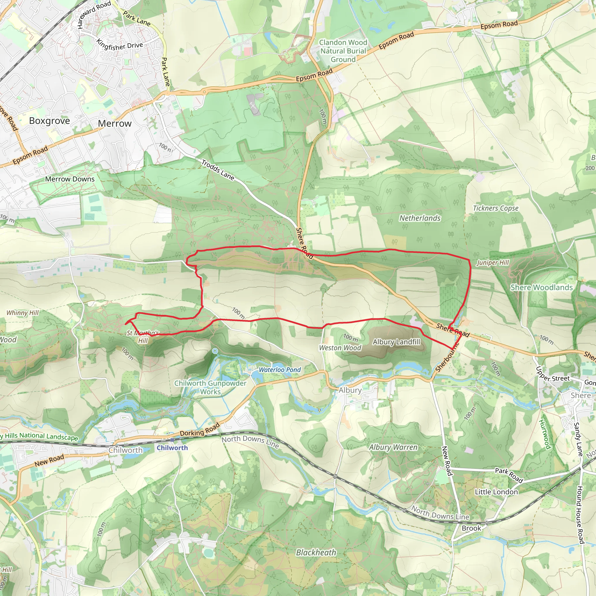 Boxwood and St Martha's Hill Loop via Pilgrim's Way mobile static map