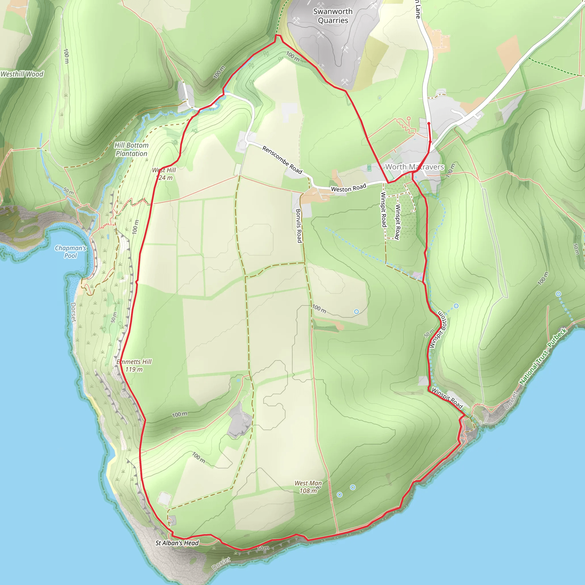 St Aldhelms Head Walk mobile static map