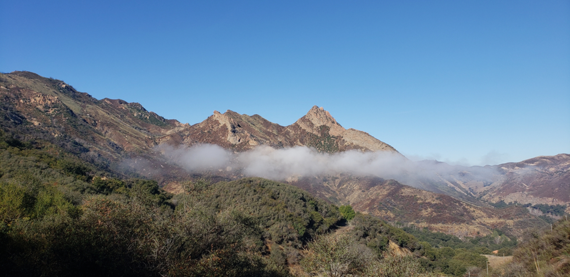 An image depicting the trail Backbone Trail - Encinal Canyon Road and its surrounding area.