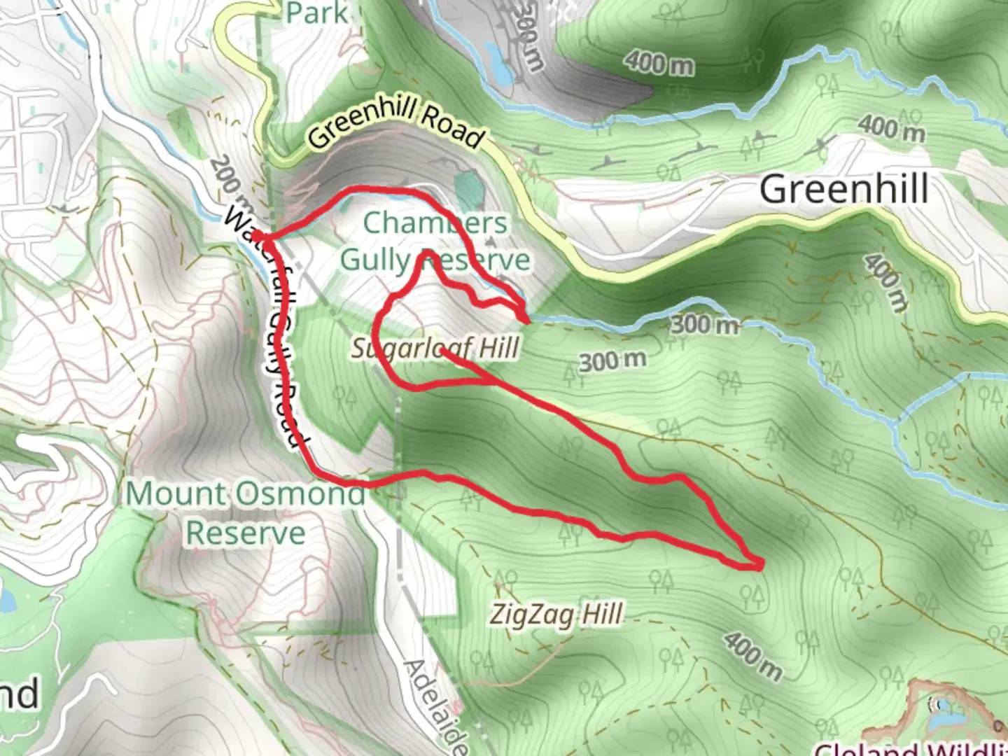An image depicting the trail Sugarloaf Circuit Track and its surrounding area.