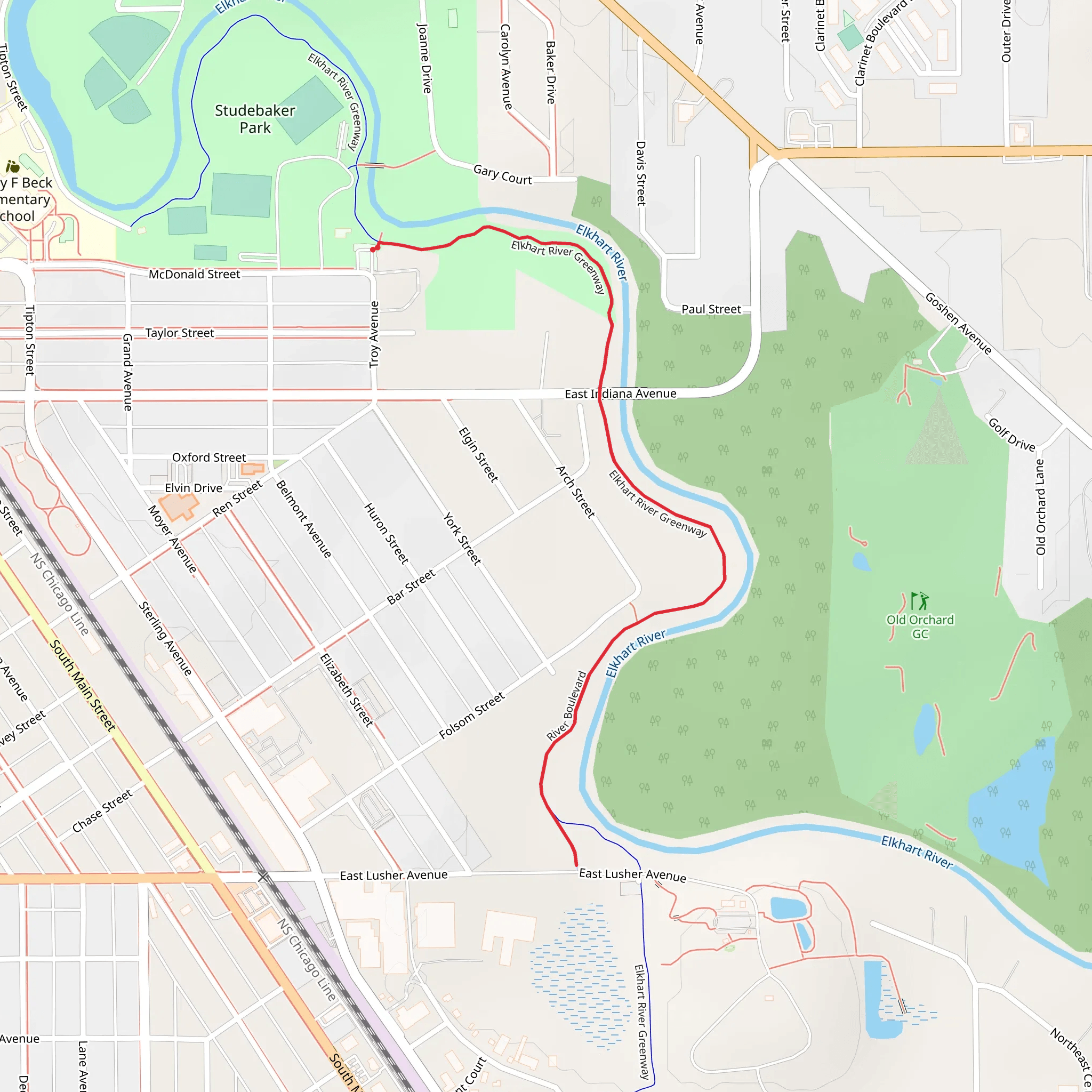 Elkhart River Greenway mobile static map