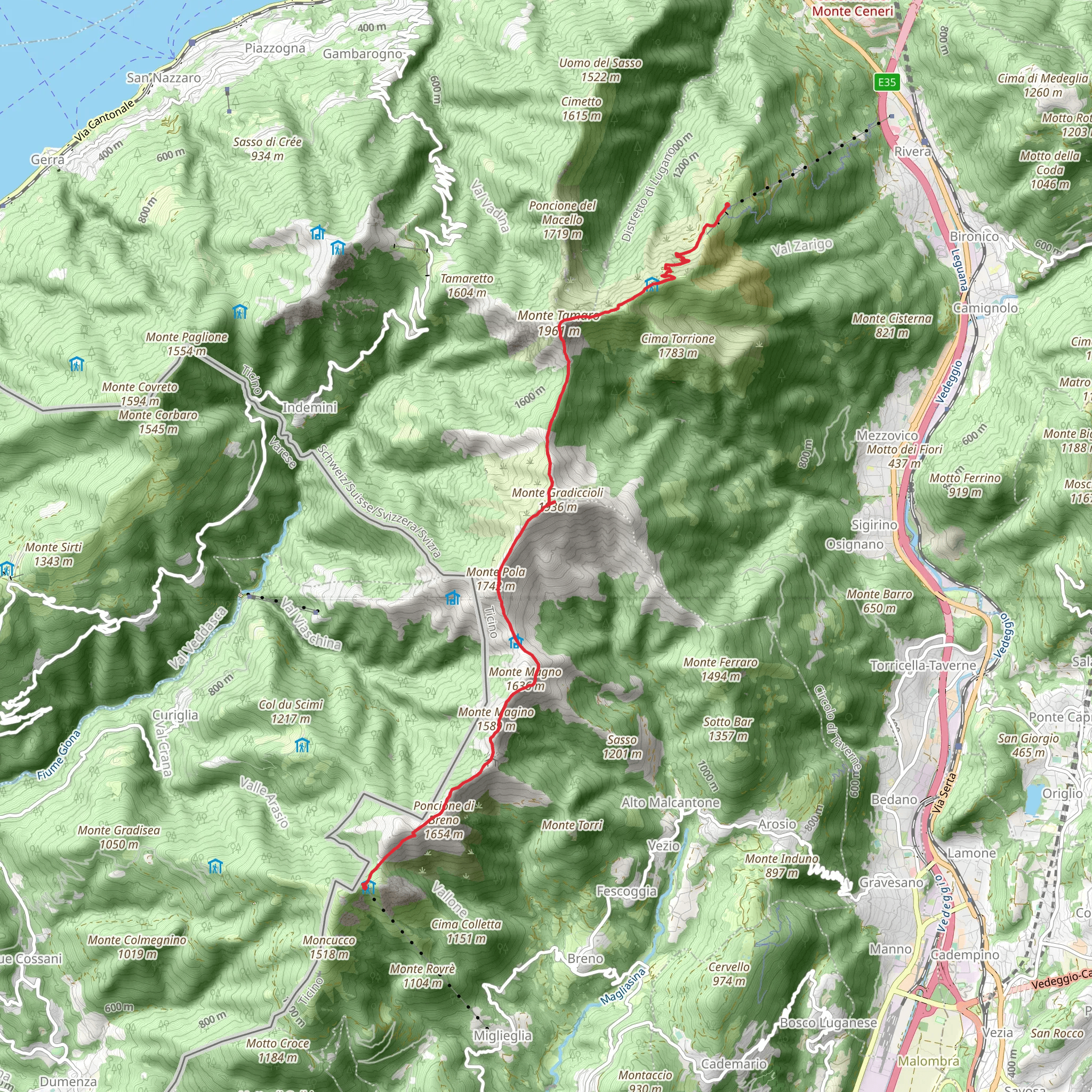 Sentiero in Cresta - Monte Lema – Monte Tamaro mobile static map