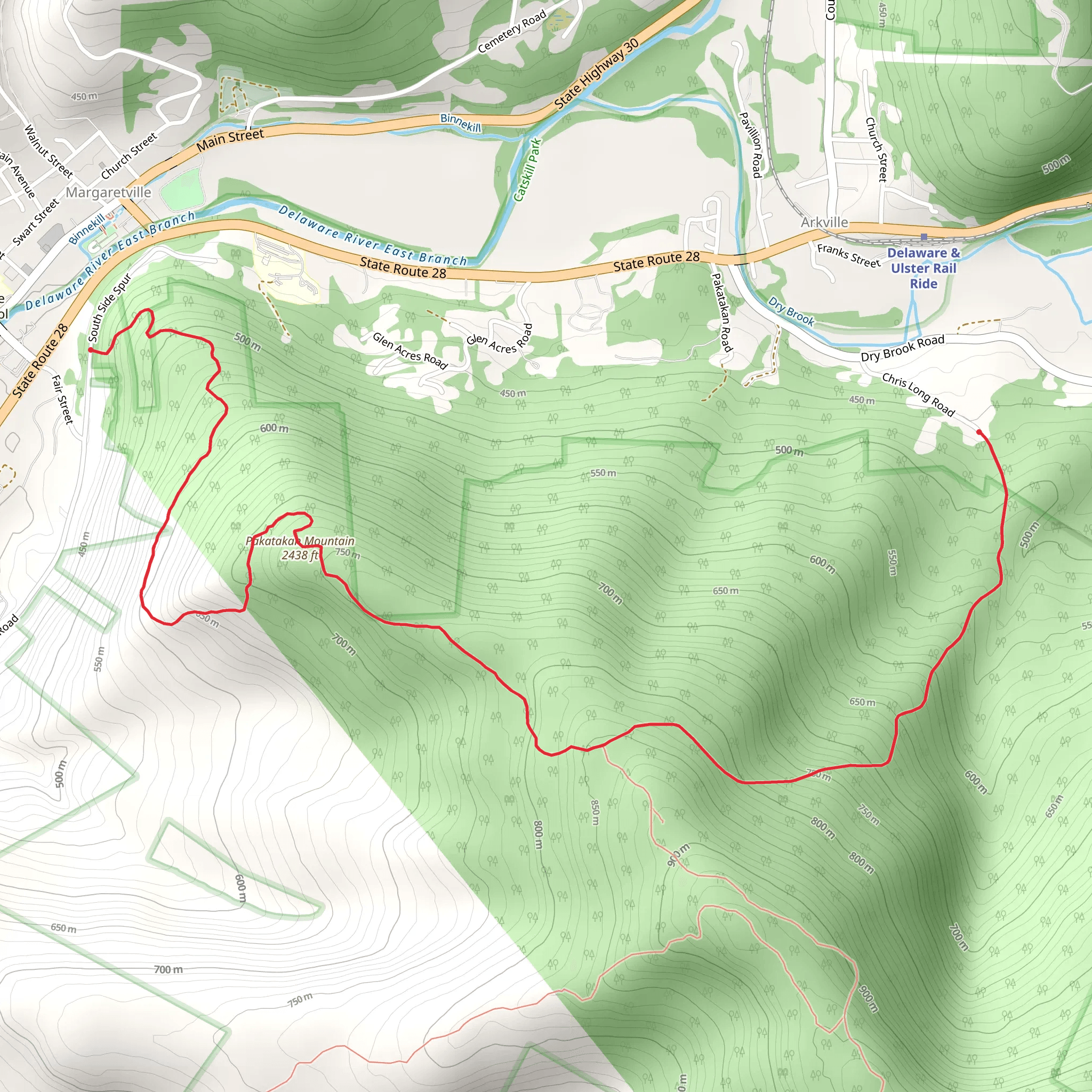 Dry Brook Ridge Trail and German Hollow Trail via Pakatakan Mountain mobile static map