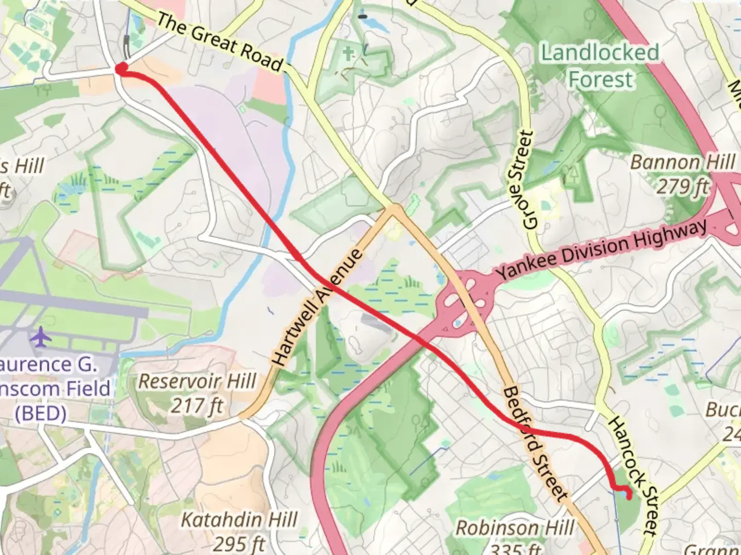 An image depicting the trail Minuteman Trail and its surrounding area.