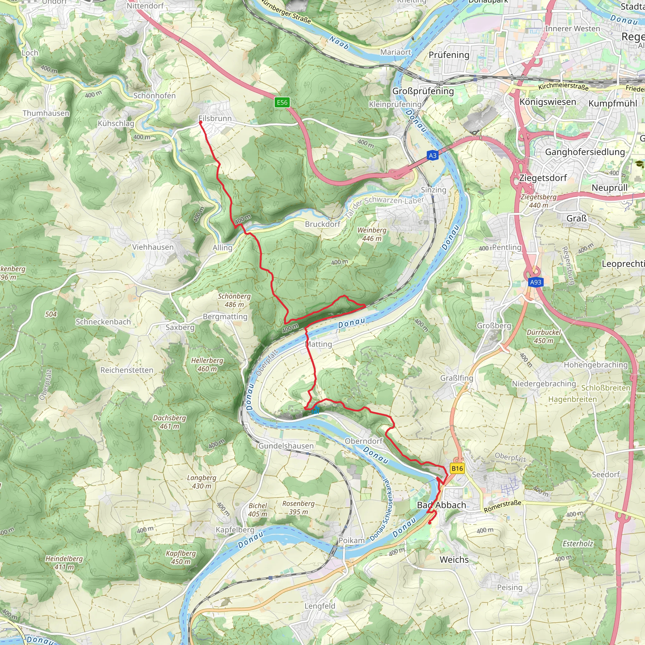 Bad Abbach to Elisbrunn Walk mobile static map