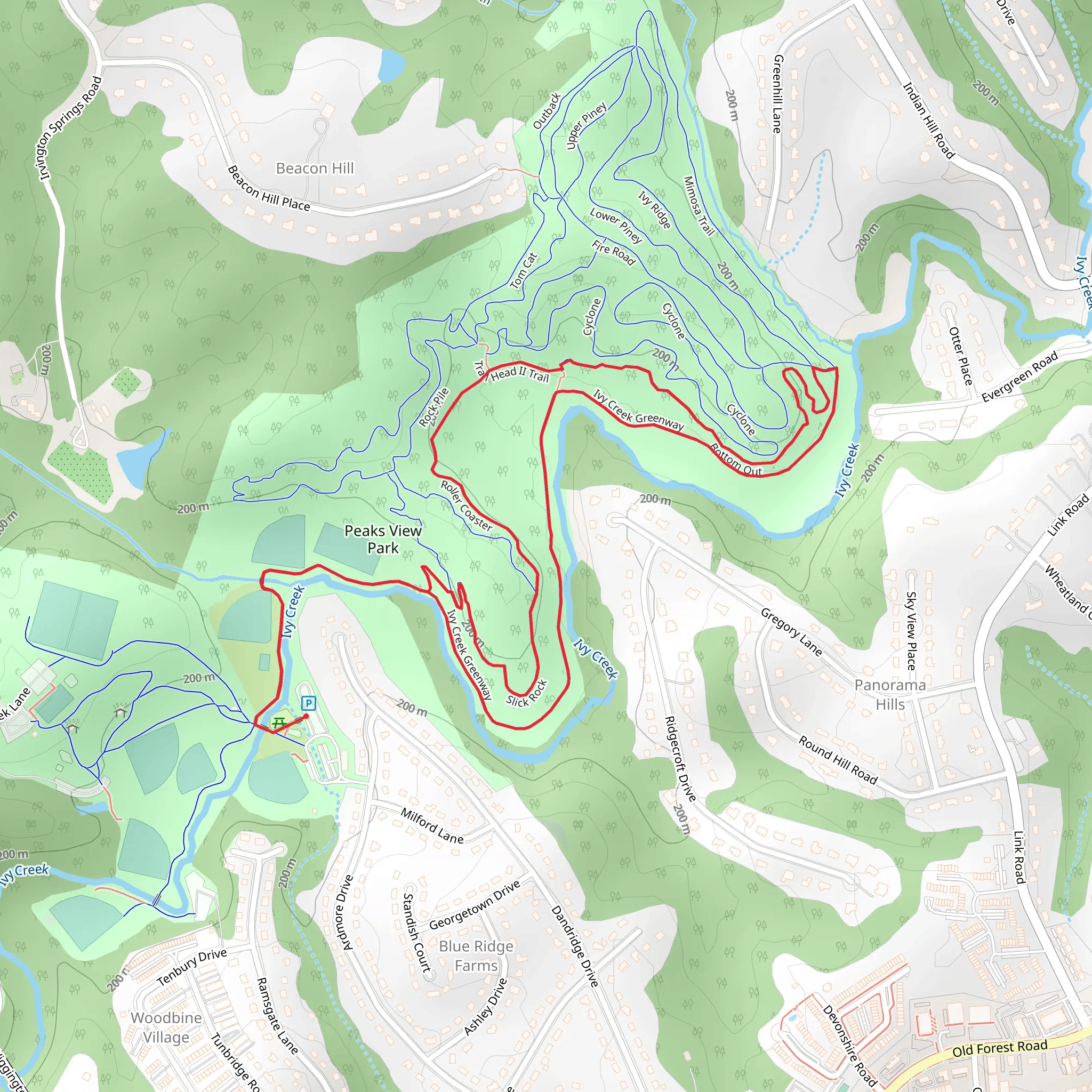 Ivy Creek Greenway, Bottom Out and Slick Rock Loop mobile static map