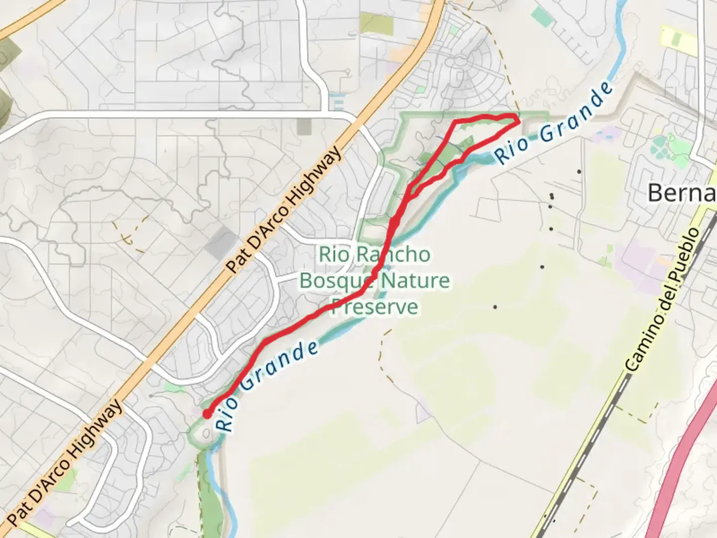 An image depicting the trail Rio Rancho Bosque North and South Loop Trail and its surrounding area.