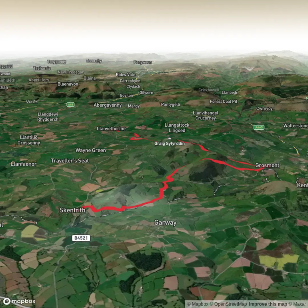 An image depicting the trail The Three Castles - Abergavenny Day 1 and its surrounding area.