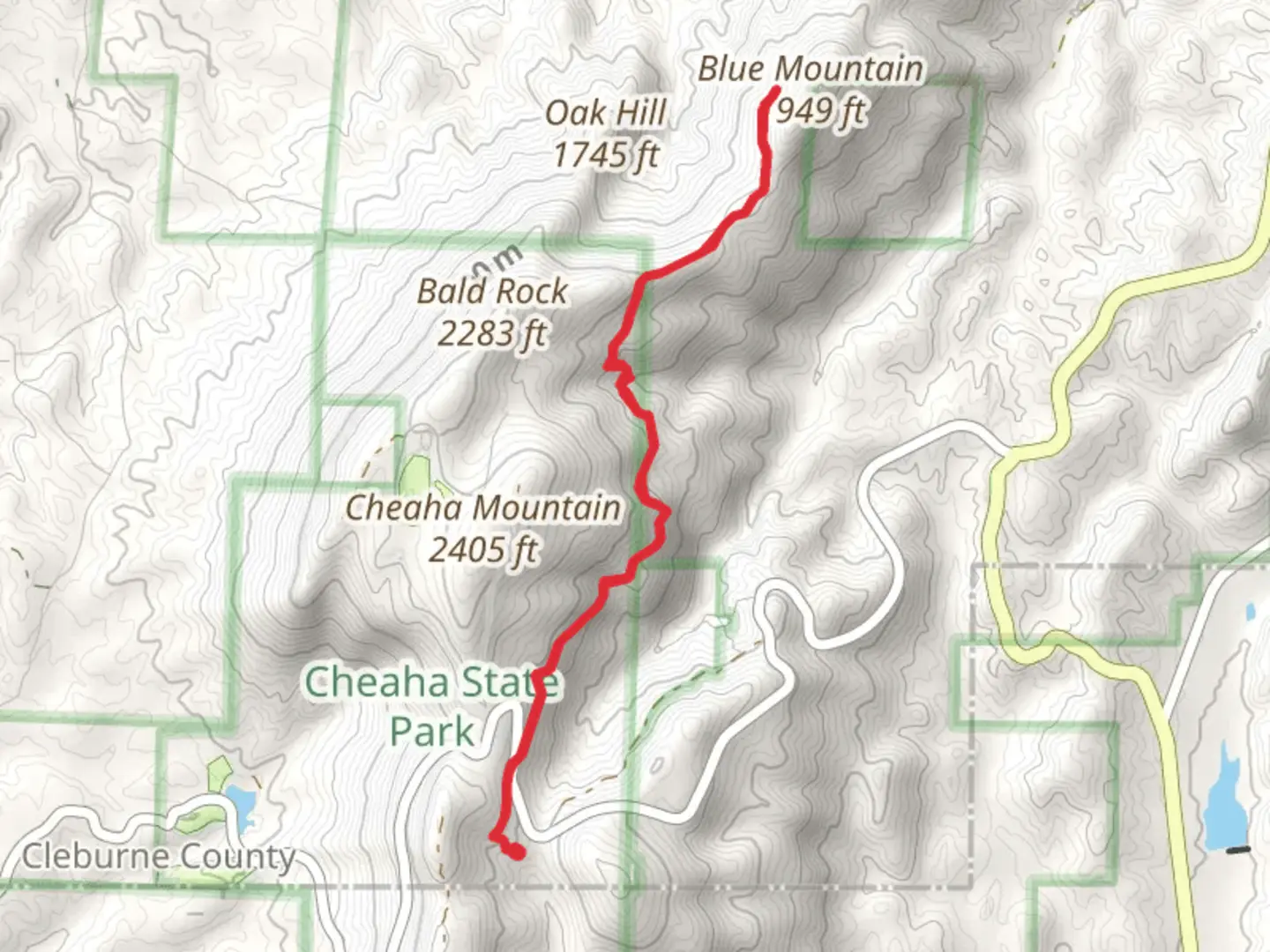 An image depicting the trail Blue Mountain via Pinhoti Trail and its surrounding area.