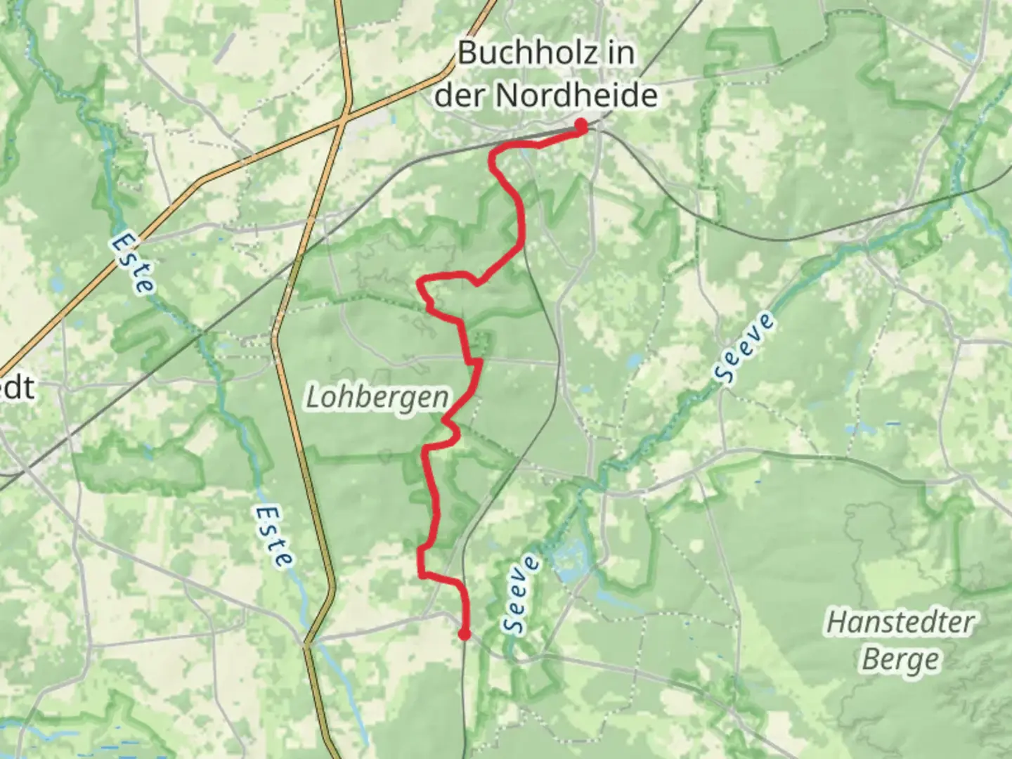An image depicting the trail Buchholz to Handeloh Walk via Heidepuzzle Wanderweg and its surrounding area.