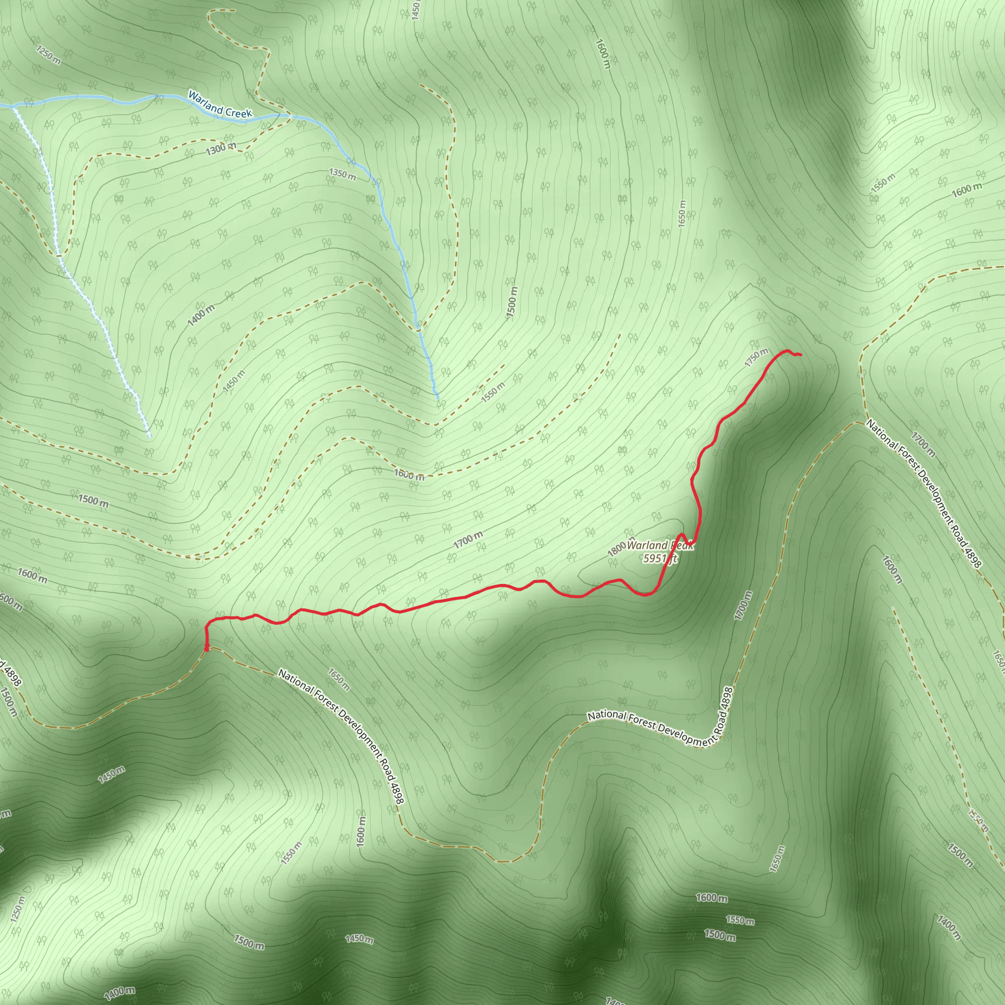 Warland Peak Lookout Trail mobile static map