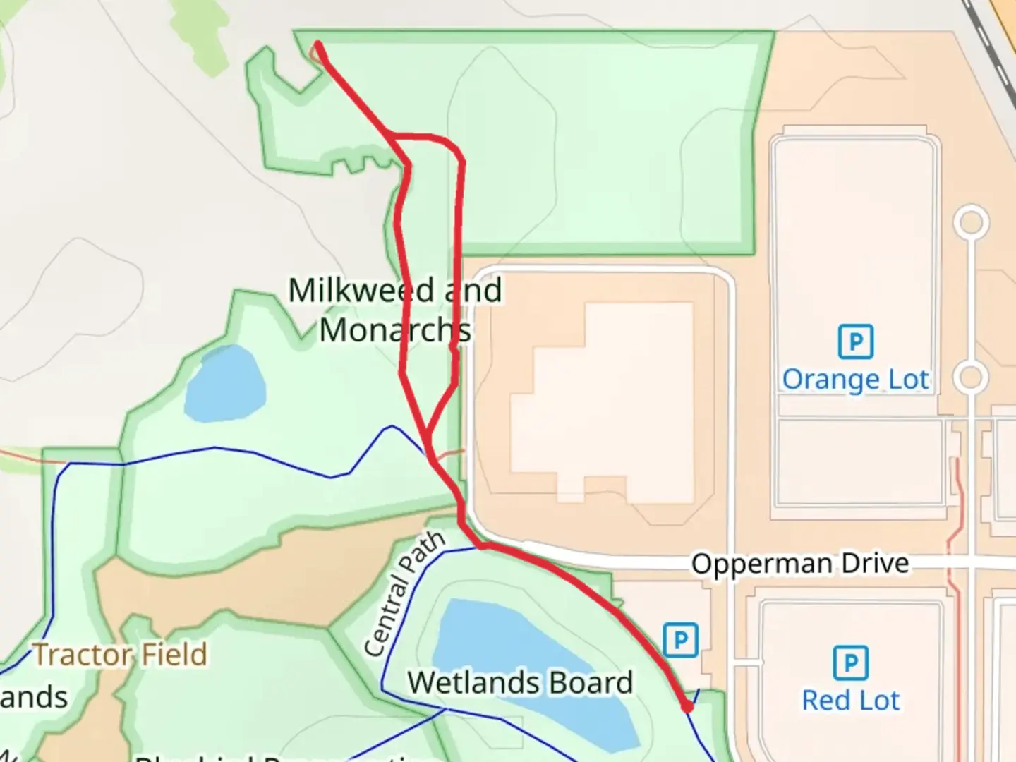 An image depicting the trail Milkweed and Monarchs Loop and its surrounding area.
