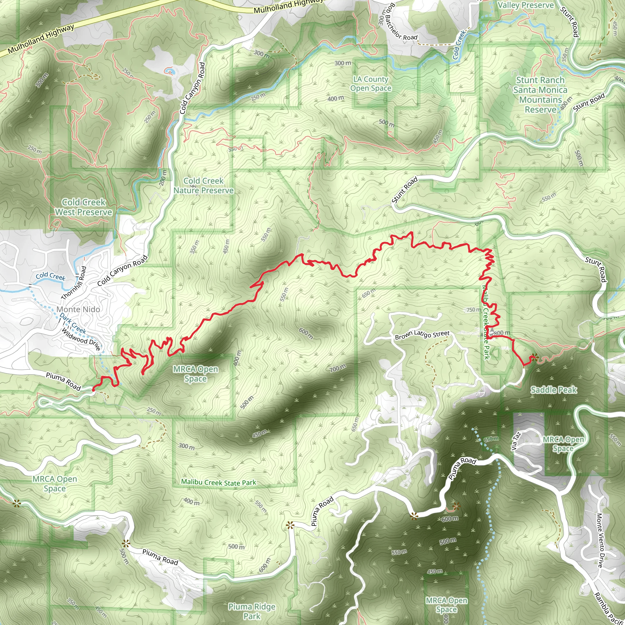 Saddle Peak via Backbone Trail mobile static map
