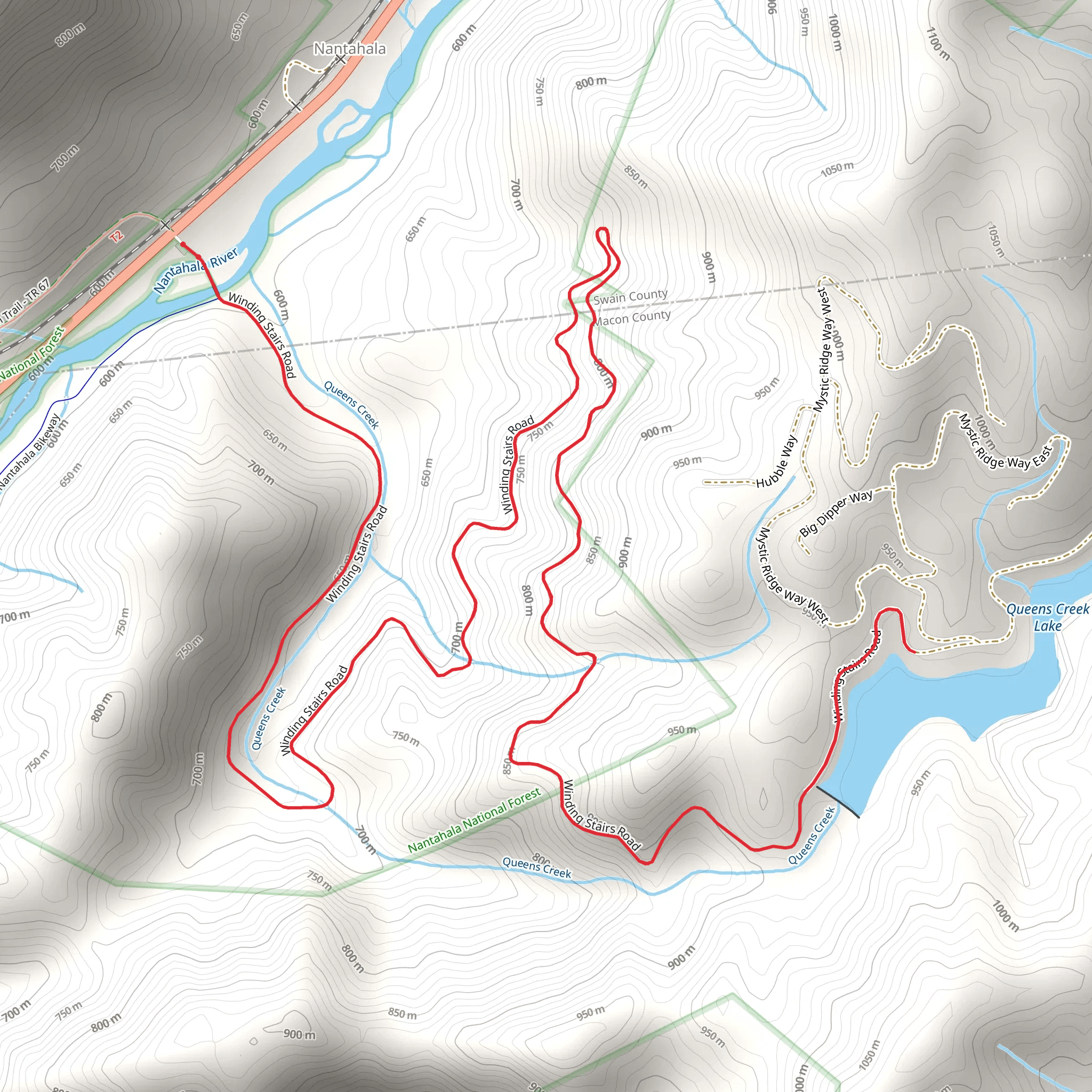 Queens Creek Lake via Winding Stairs Road mobile static map