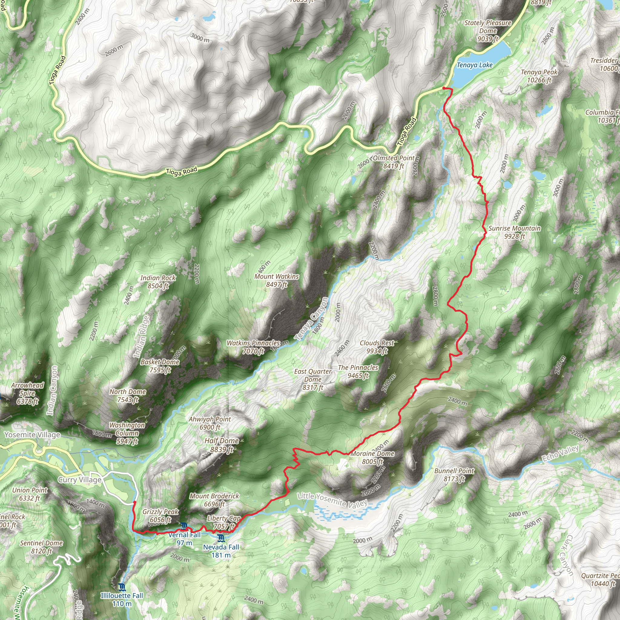 John Muir and Clouds Rest Trail - Happy Isles mobile static map