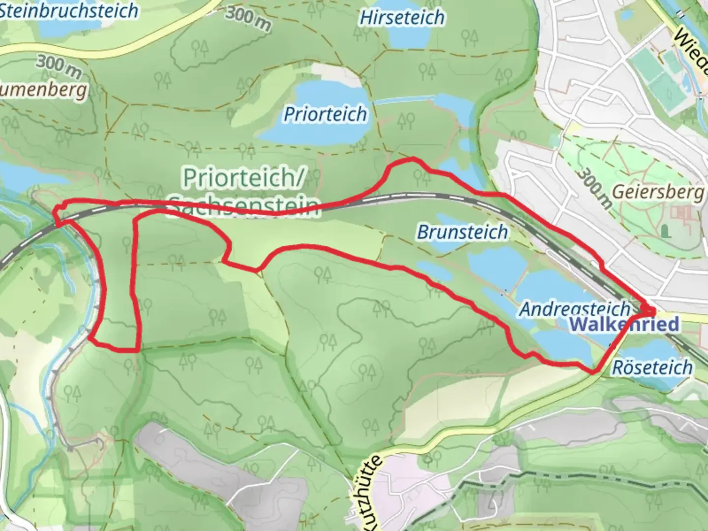 An image depicting the trail Andreasteich, Höllteich, Sachseneiche and Sachsenstein LoopLoop and its surrounding area.