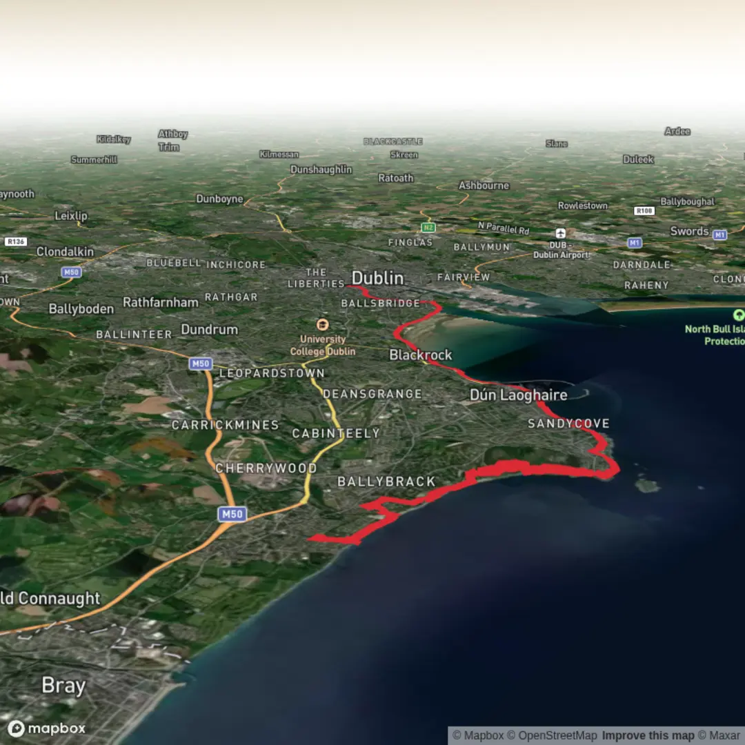 An image depicting the trail Shankill to St. Stephens Green and its surrounding area.