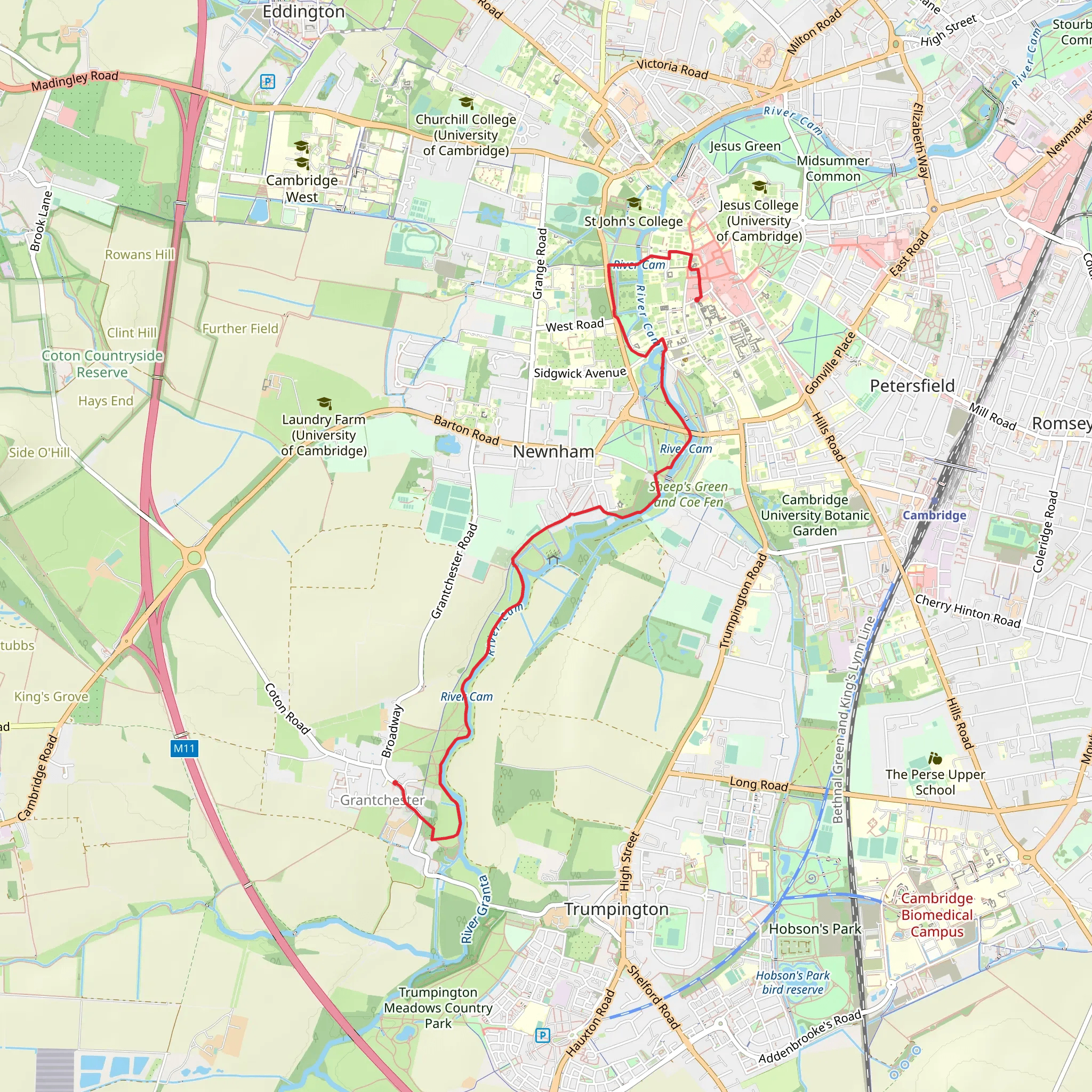 Cambridge to Grantchester Walk mobile static map