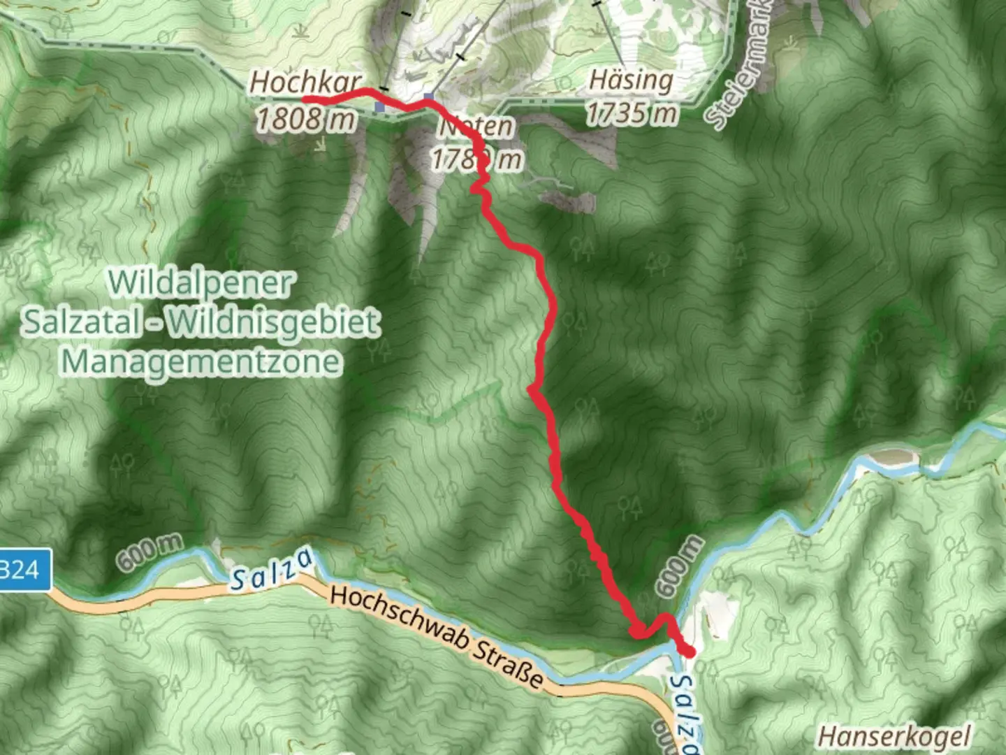 An image depicting the trail Fachwerk - Hochkar - Wadlbeissertour and its surrounding area.