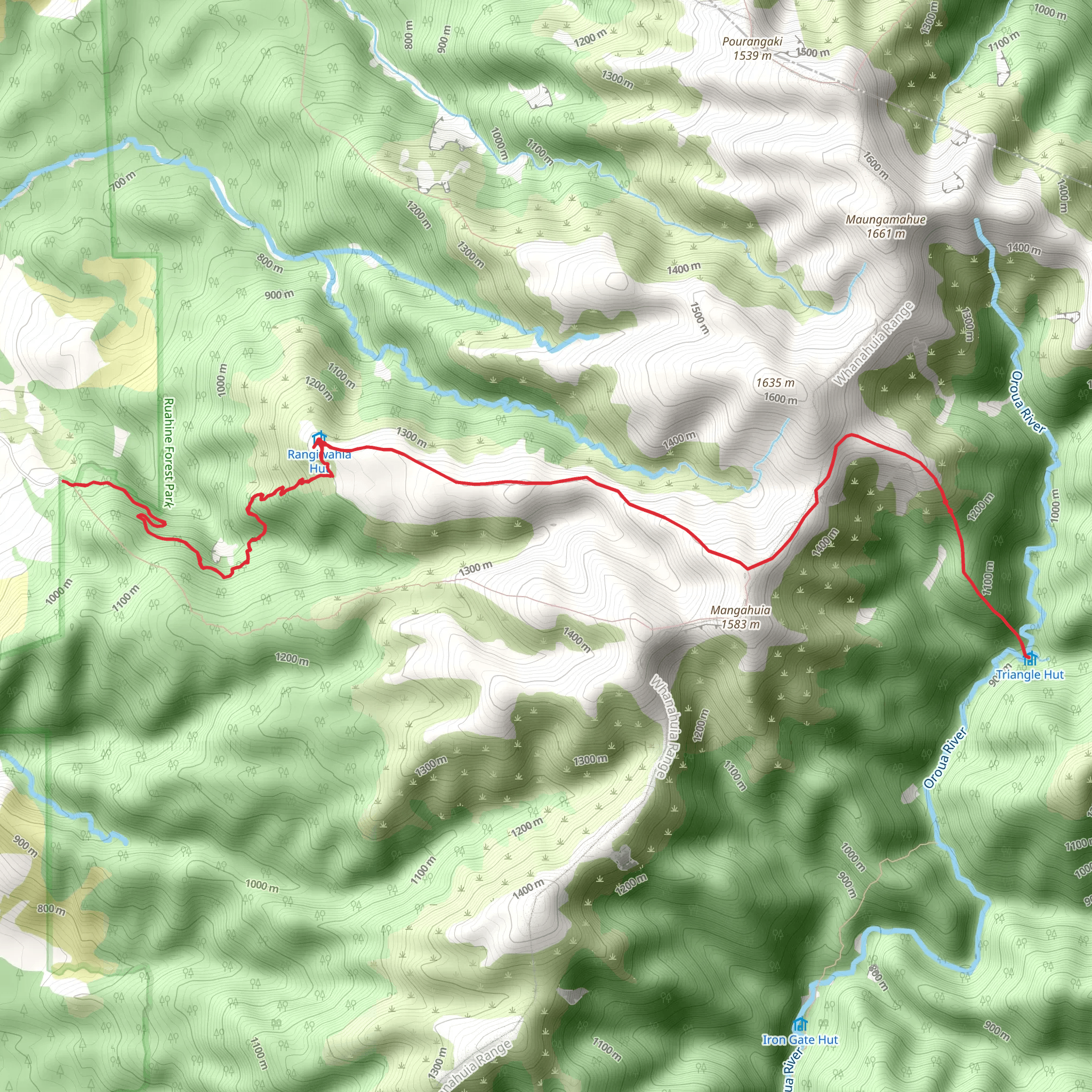 Renfrew Roadend to Rangiwahia Hut to Triangle Hut mobile static map