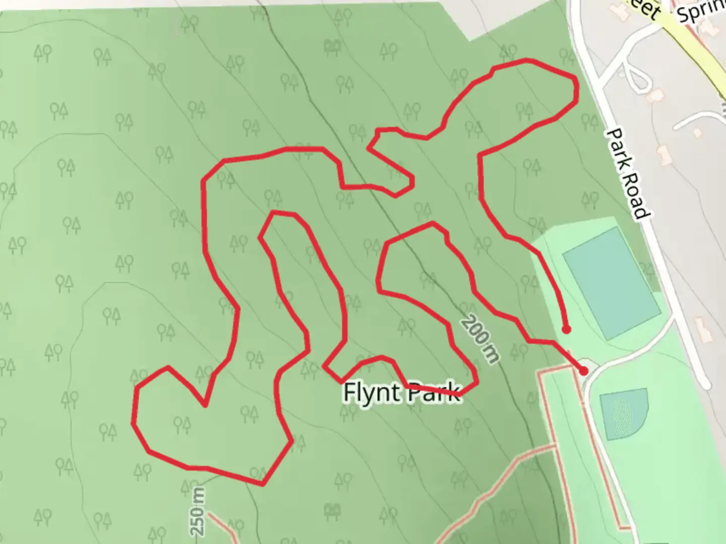 An image depicting the trail Flynt Park Loop and its surrounding area.