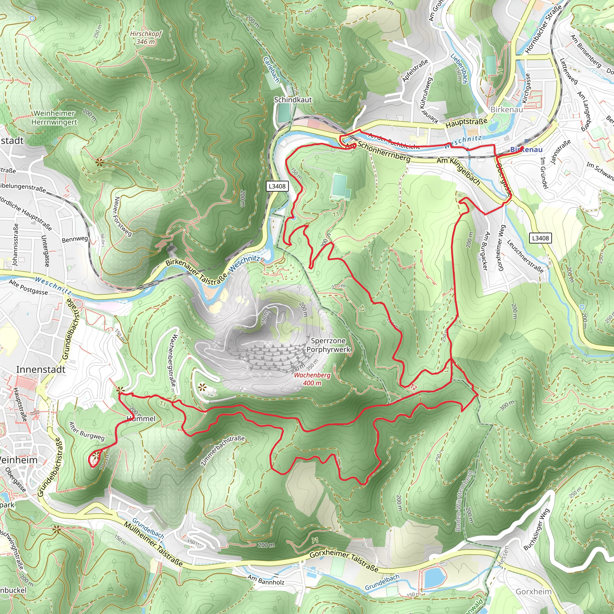 Rundwanderweg Weinheim and Birkenau mobile static map