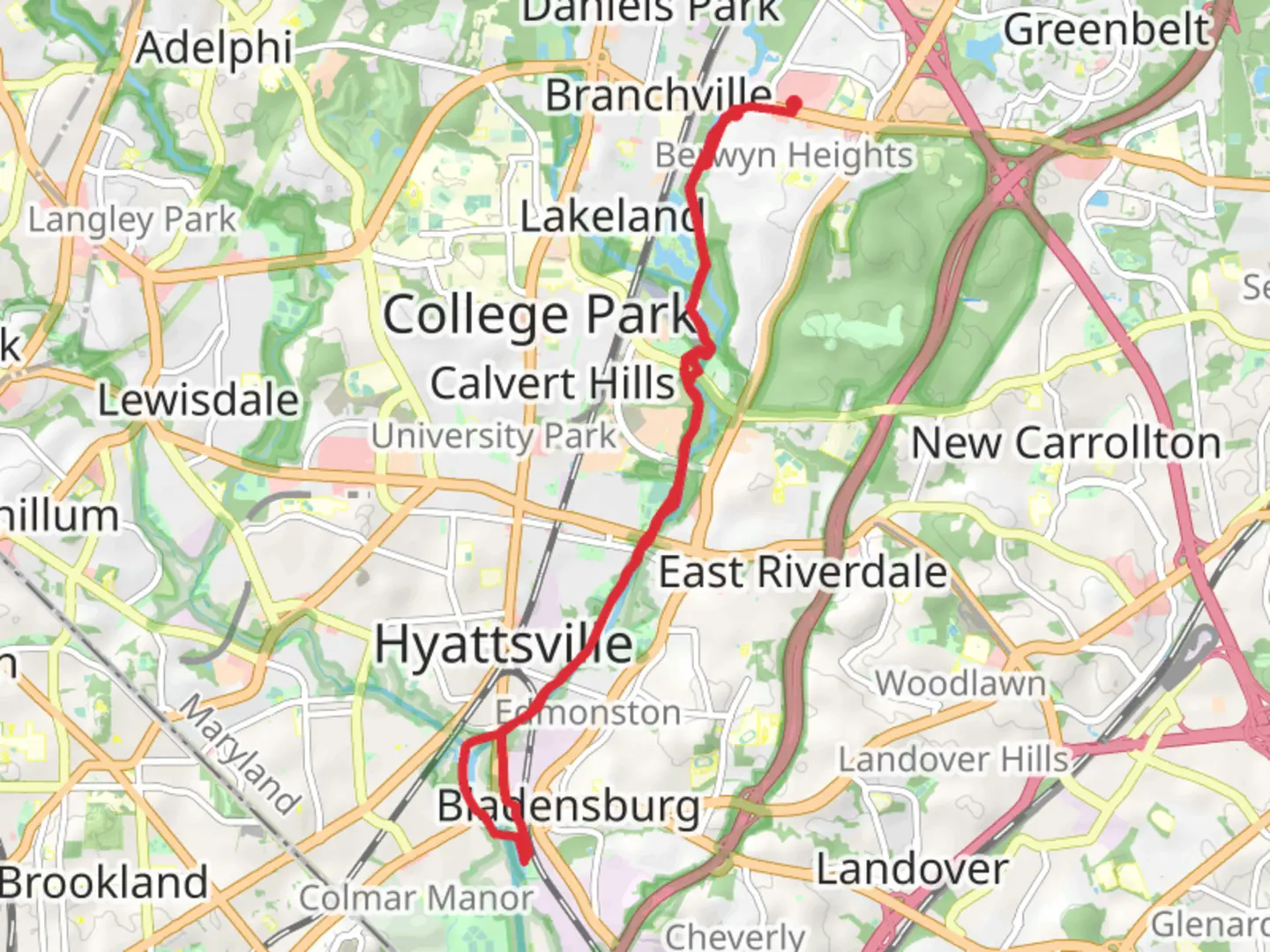 An image depicting the trail Indian Creek to Anacostia River Trail and its surrounding area.